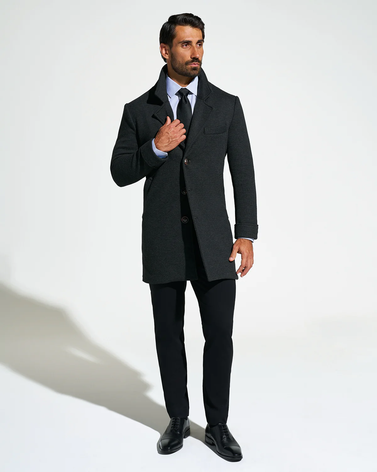 3 Button Overcoat - Charcoal Herringbone - Image 2
