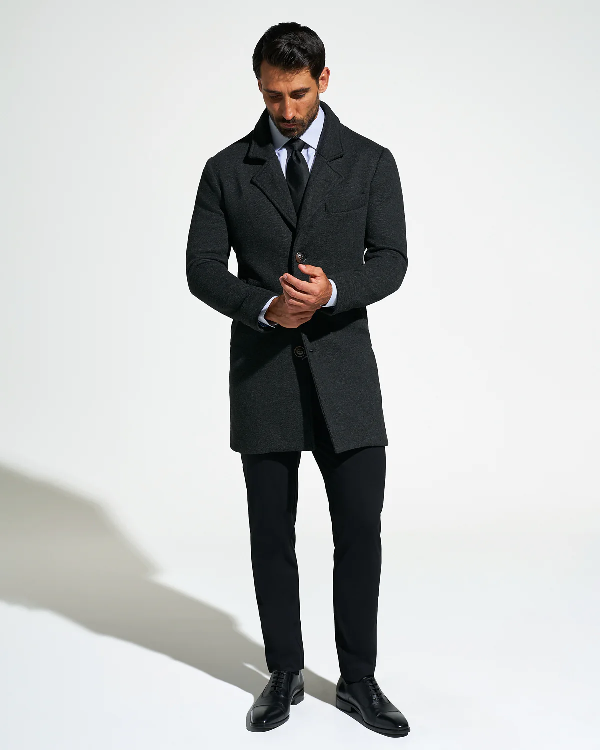 3 Button Overcoat - Charcoal Herringbone - Image 6
