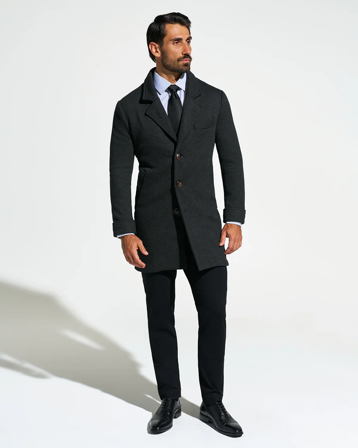 3 Button Overcoat - Charcoal Herringbone - Image 8