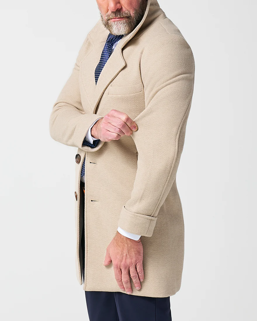 3 Button Overcoat - Tan Herringbone - Image 3