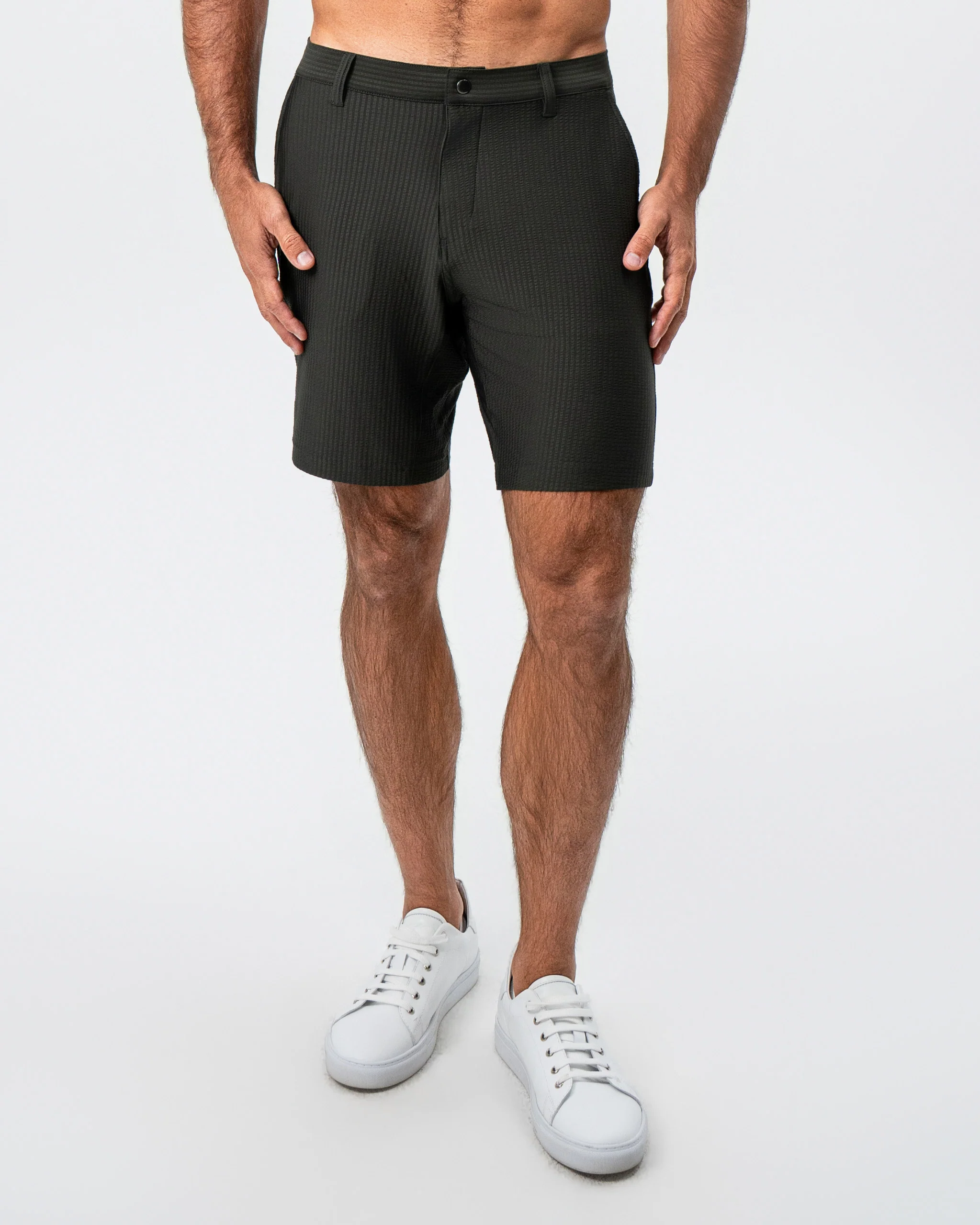 Athletic Fit Shorts - Army Green Seersucker