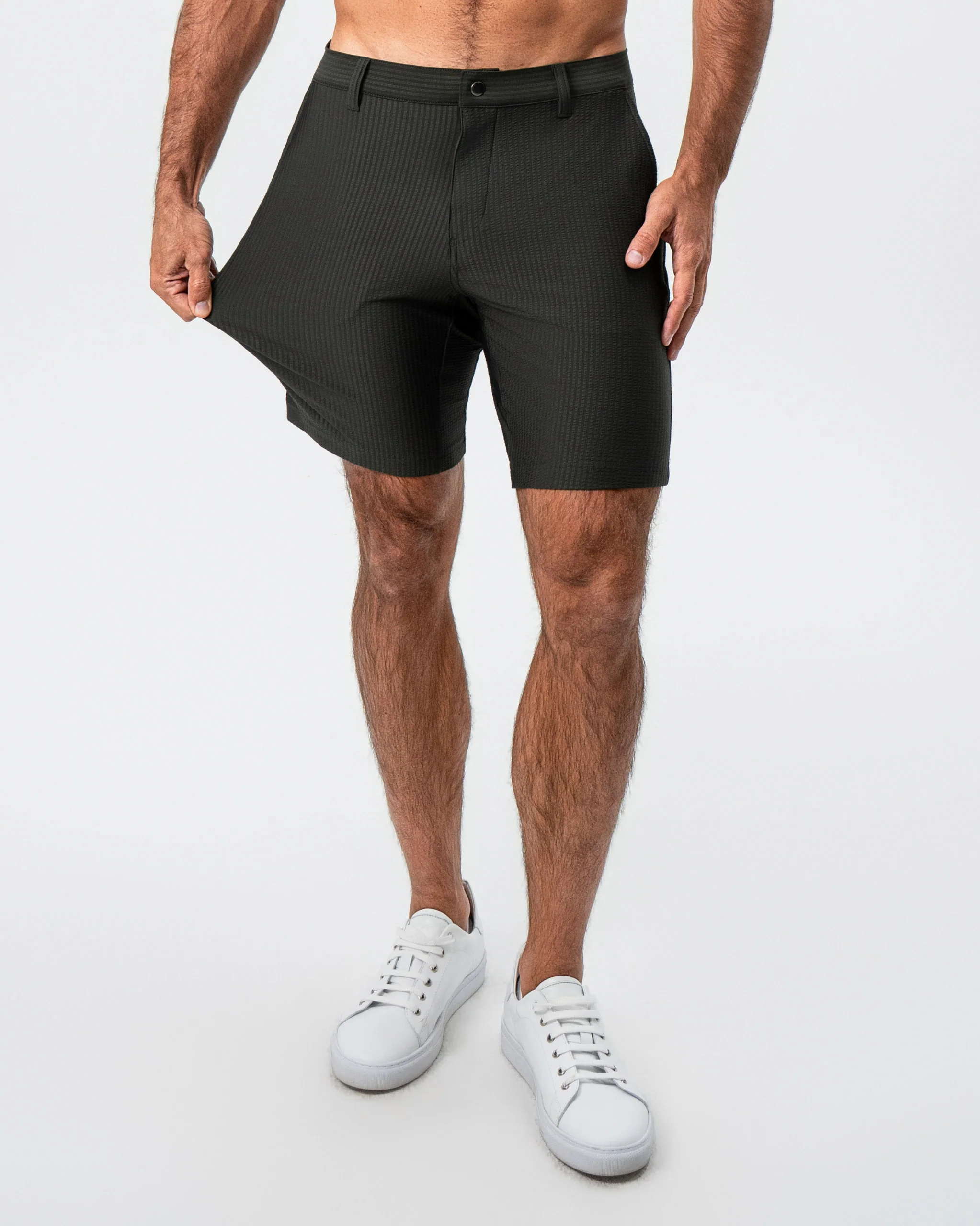 Athletic Fit Shorts - Army Green Seersucker - Image 2