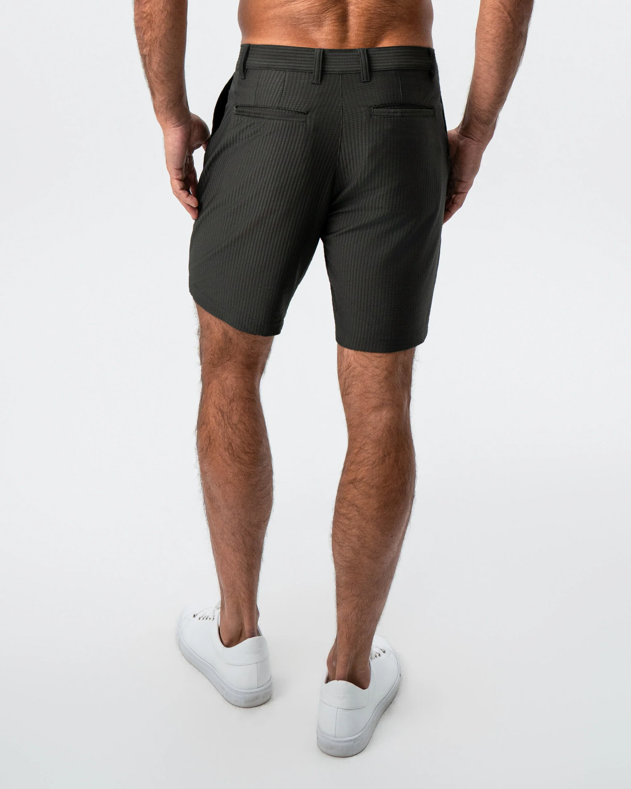 Athletic Fit Shorts - Army Green Seersucker - Image 3