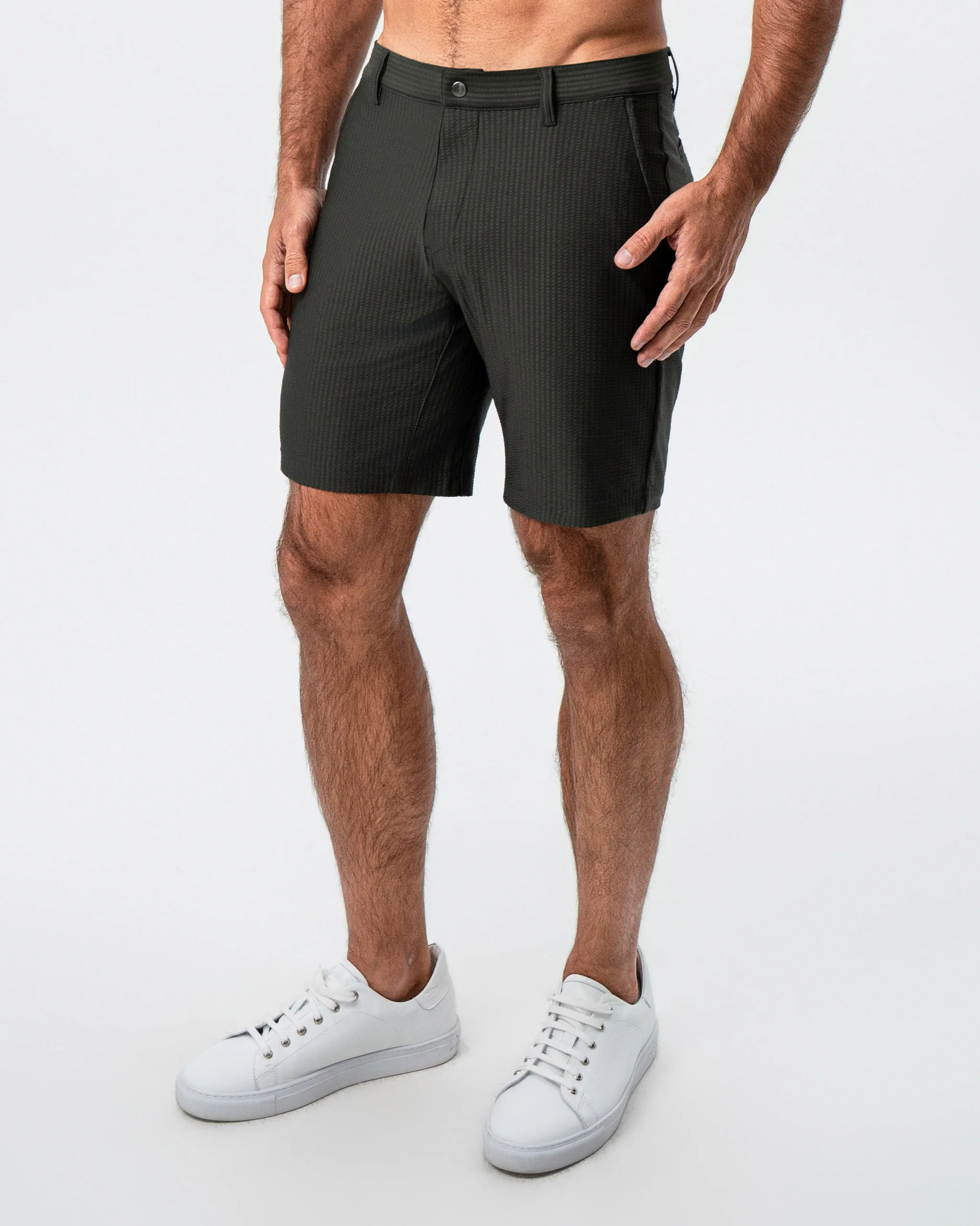 Athletic Fit Shorts - Army Green Seersucker - Image 4
