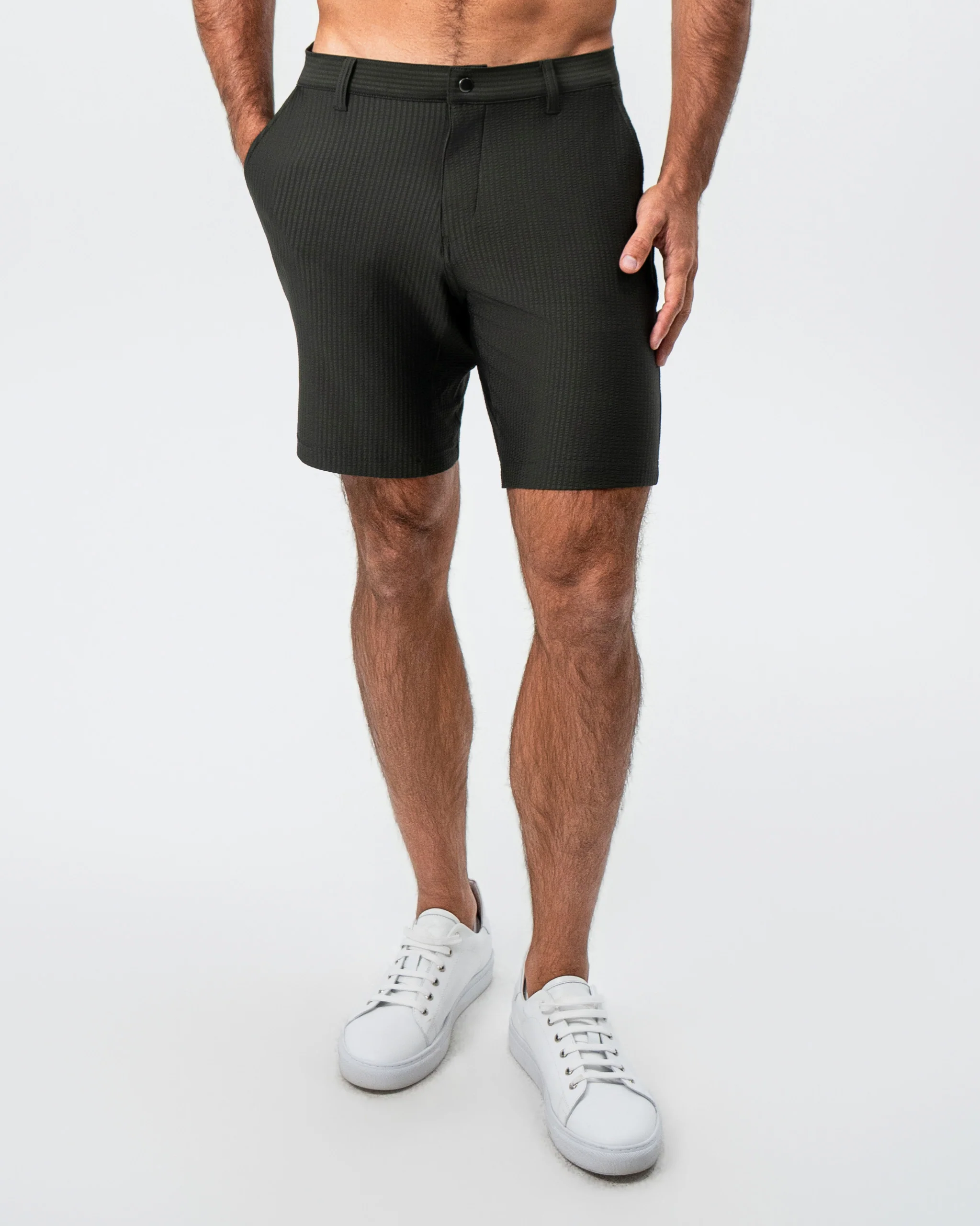 Athletic Fit Shorts - Army Green Seersucker - Image 5