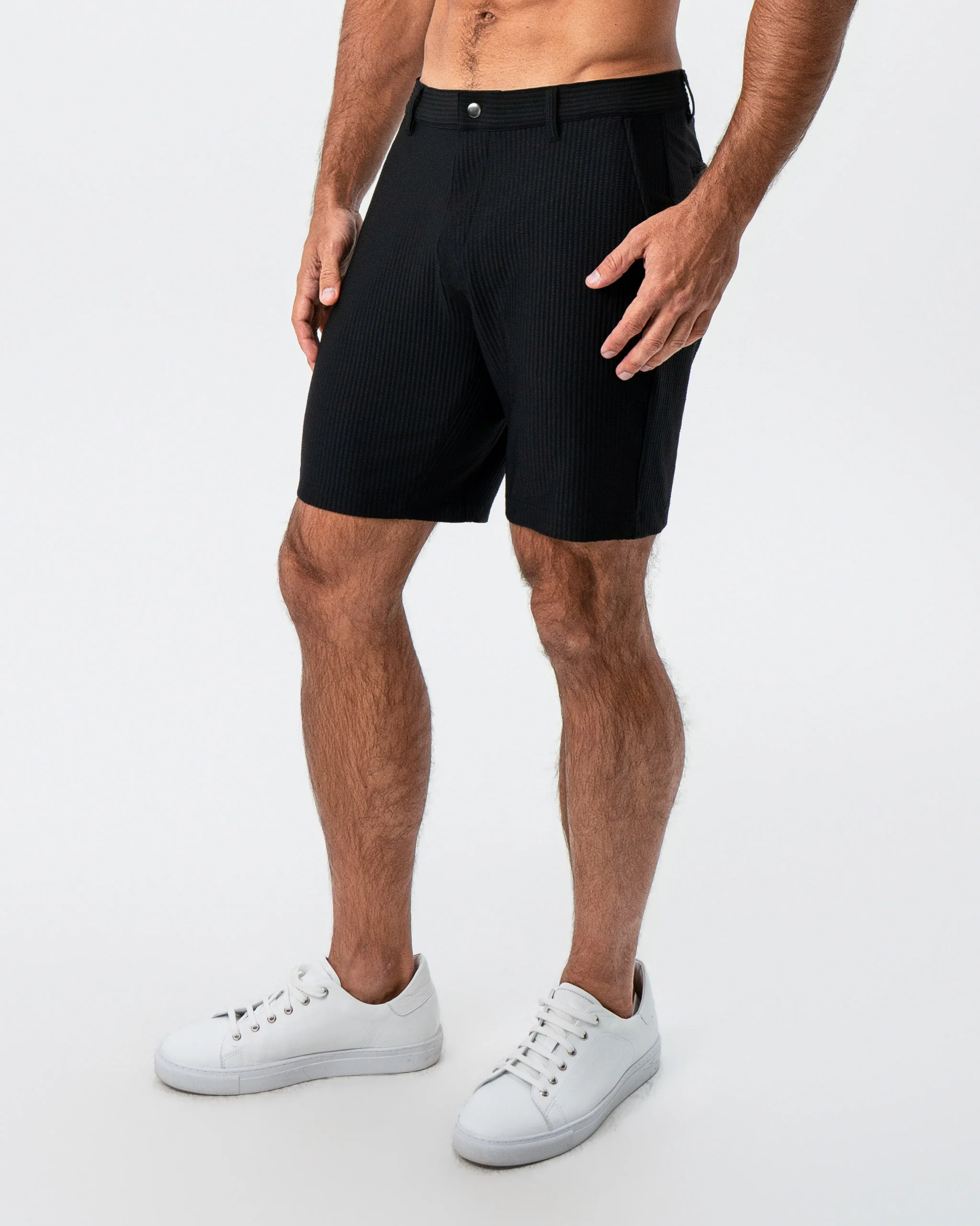 Athletic Fit Shorts - Black Seersucker - Image 4