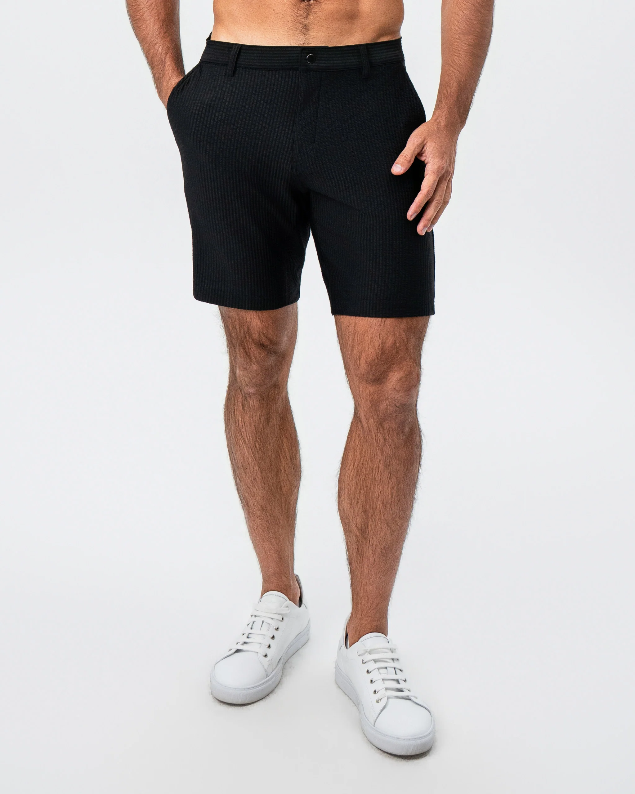Athletic Fit Shorts - Black Seersucker - Image 5