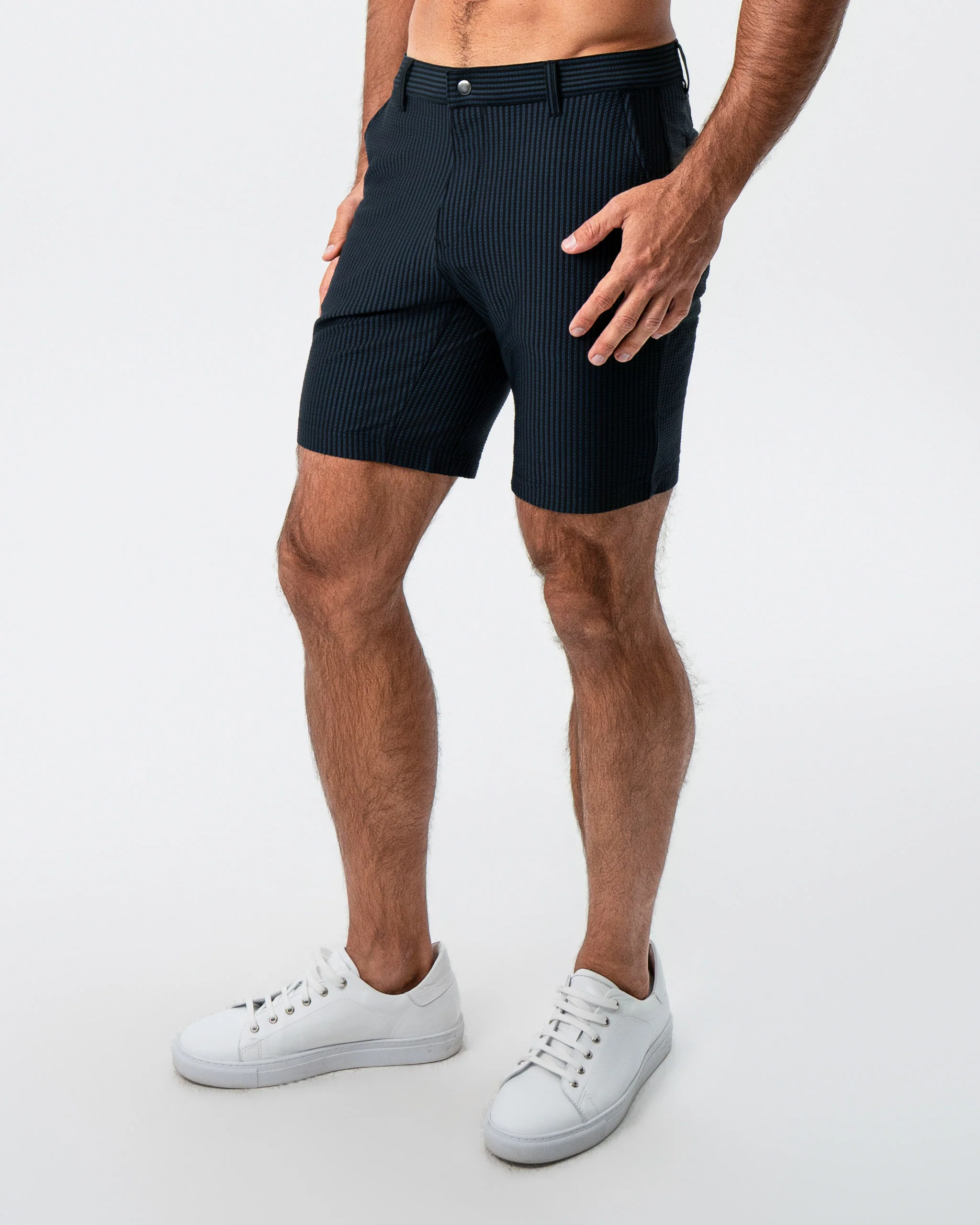 Athletic Fit Shorts - Navy & Black Seersucker - Image 4