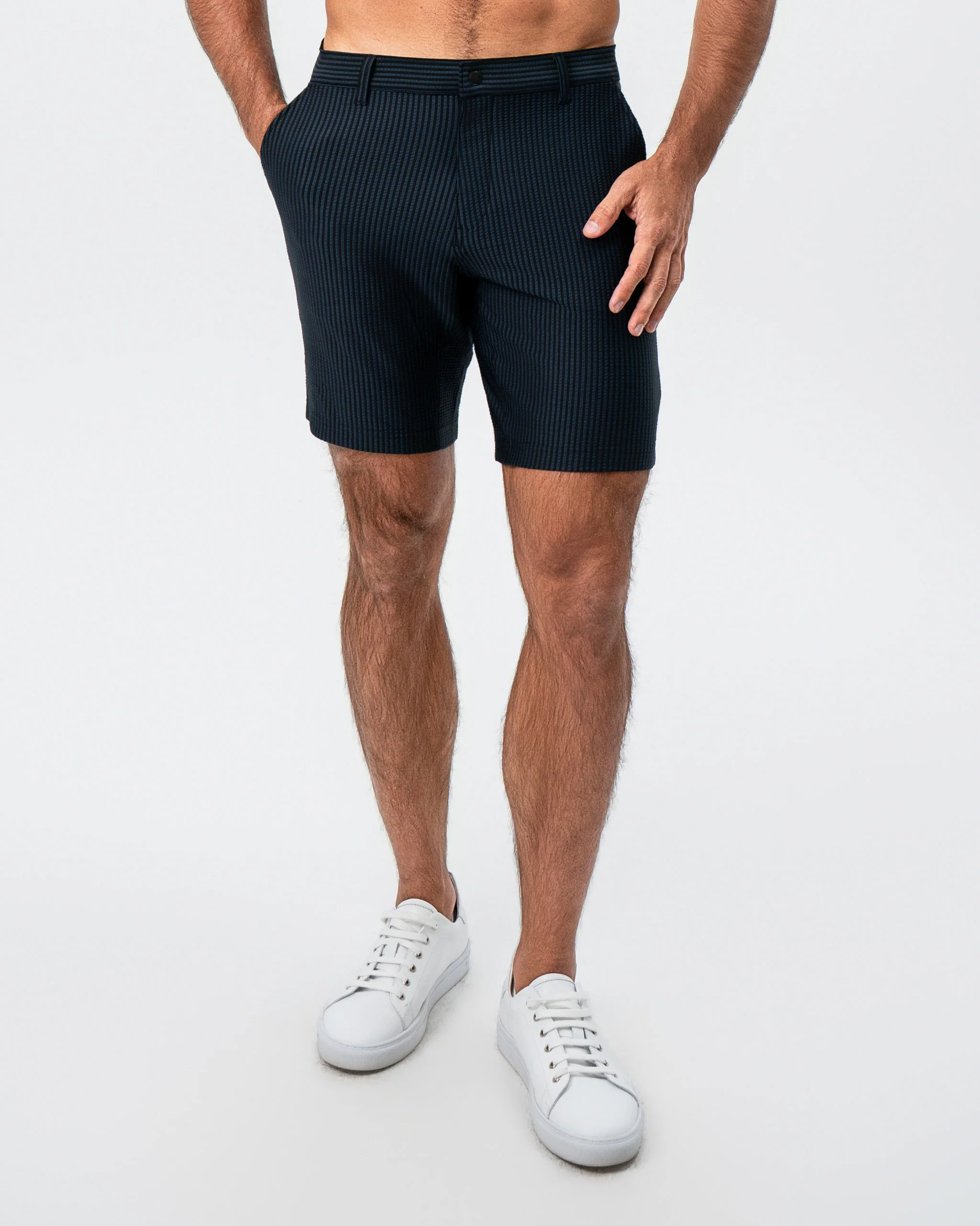 Athletic Fit Shorts - Navy & Black Seersucker - Image 5