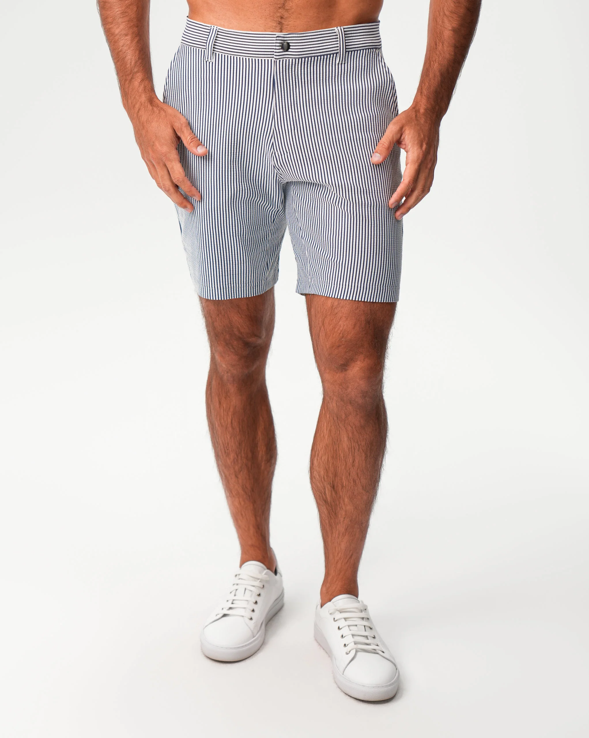 Athletic Fit Shorts - Navy & White Seersucker