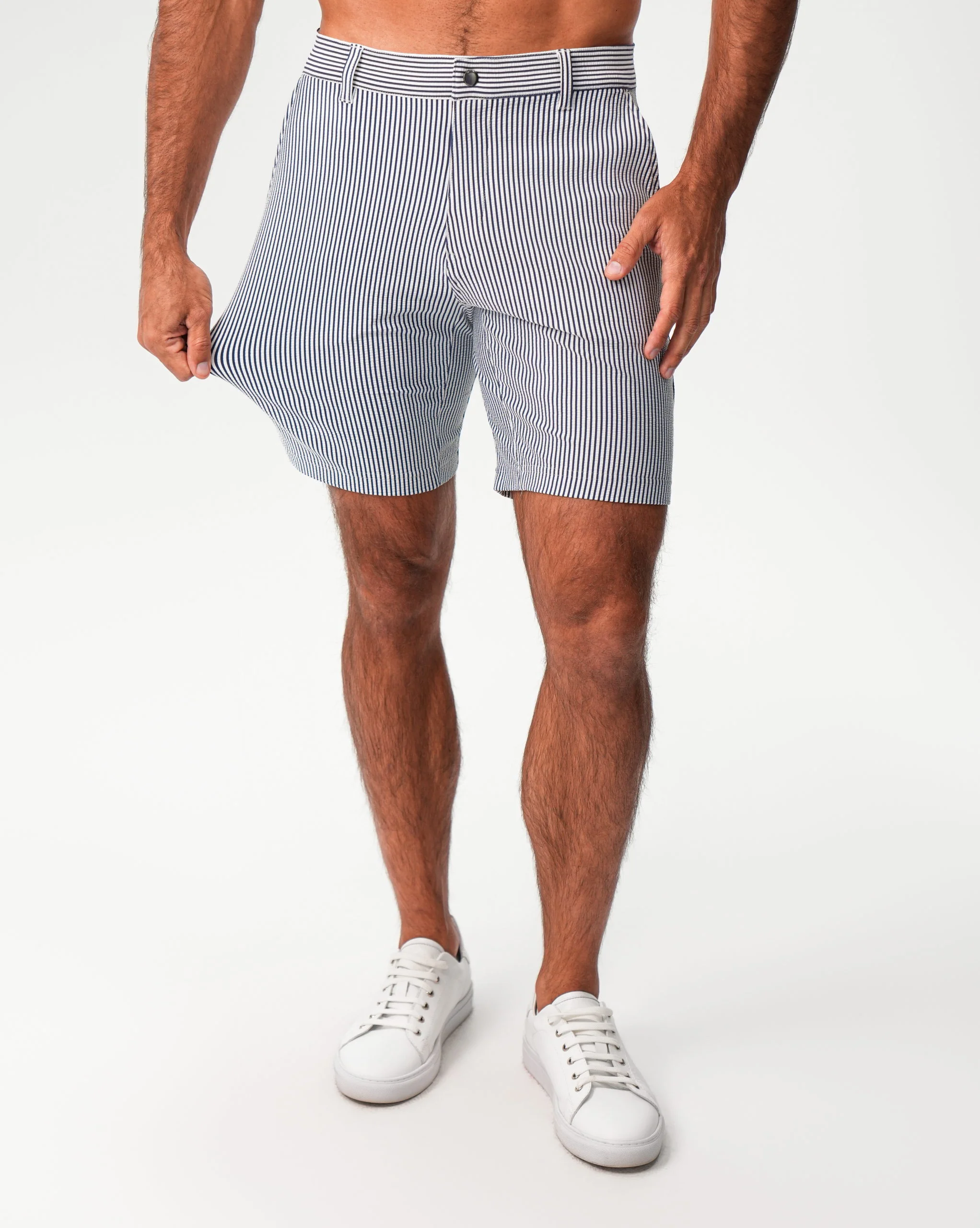Athletic Fit Shorts - Navy & White Seersucker - Image 2
