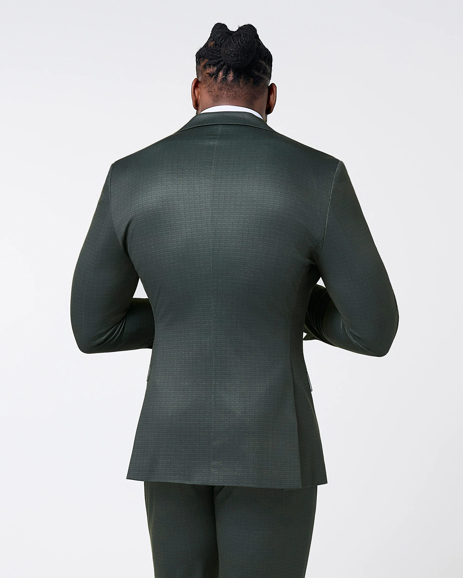Athletic Fit Stretch Blazer - Army Green Microcheck - Image 3