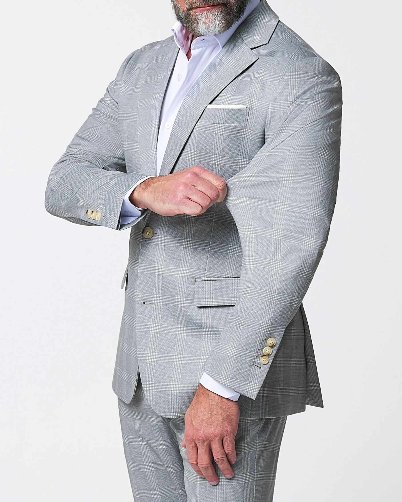 Athletic Fit Stretch Blazer - Ash Grey with White Plaid - Image 2