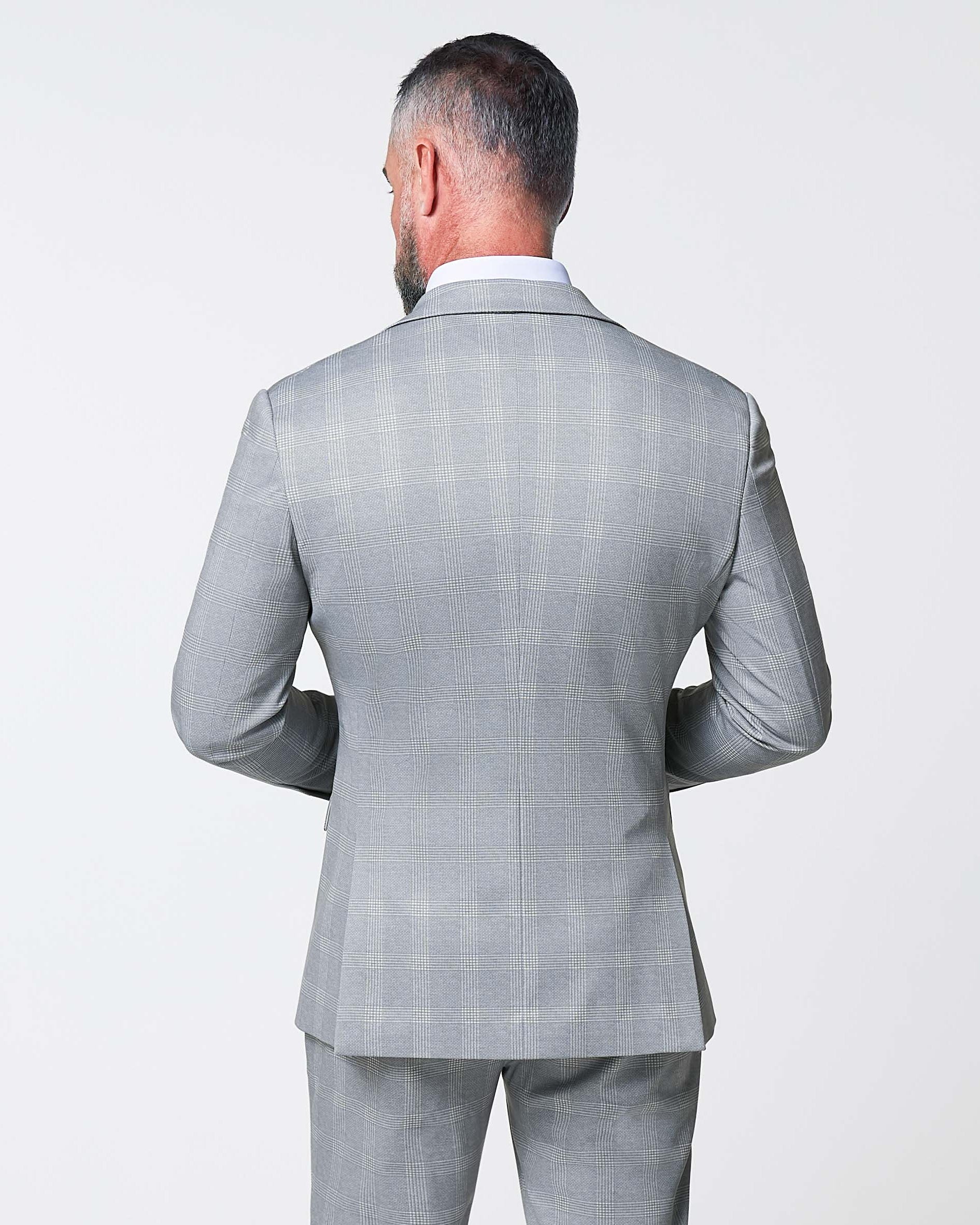 Athletic Fit Stretch Blazer - Ash Grey with White Plaid - Image 4