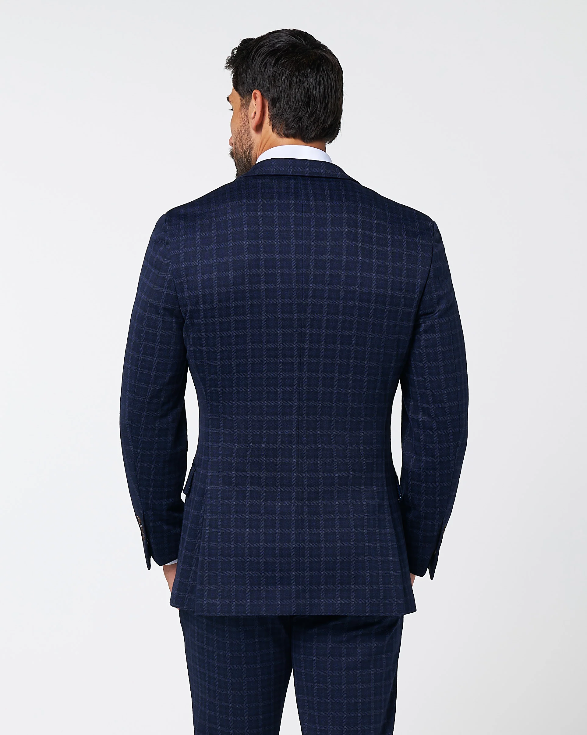 Athletic Fit Stretch Wool Blazer - Blue Plaid - Image 4