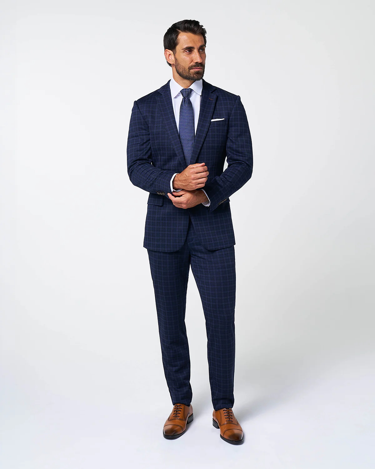 Athletic Fit Stretch Wool Blazer - Blue Plaid - Image 7