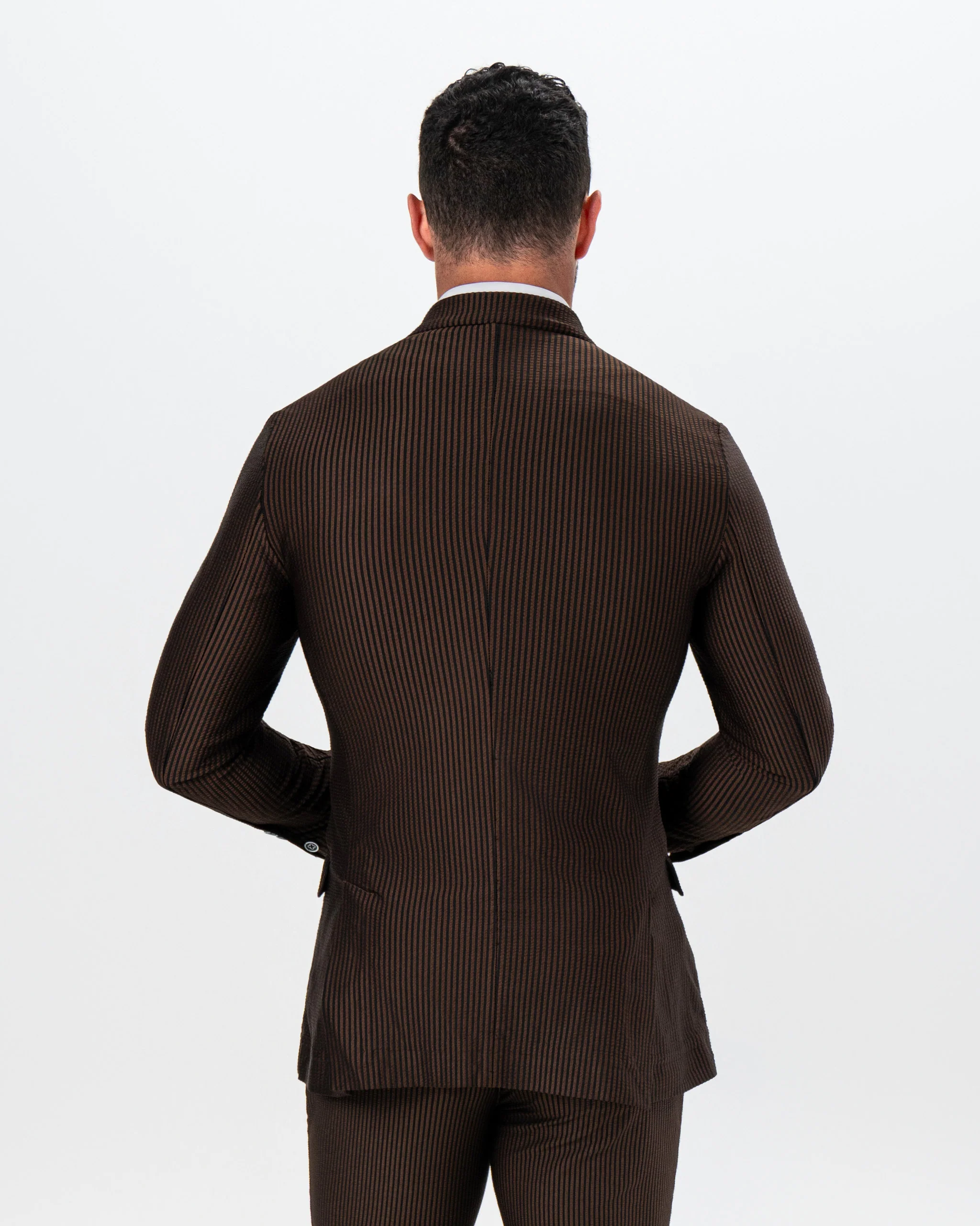 Athletic Fit Stretch Blazer - Brown & Black Seersucker - Image 6