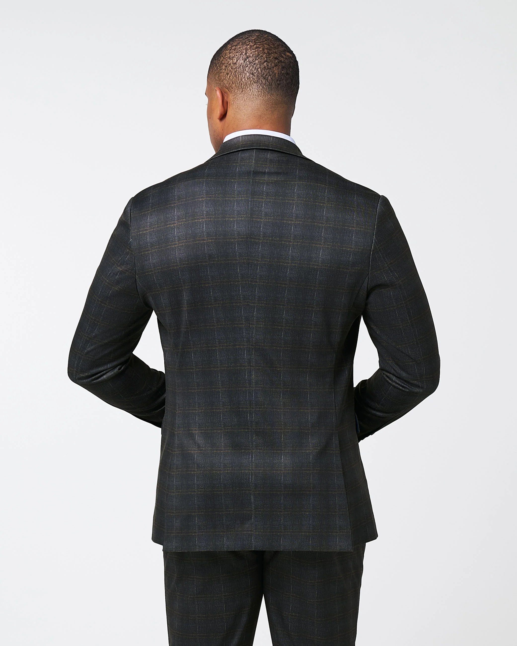 Athletic Fit Stretch Blazer - Brown Plaid - Image 3