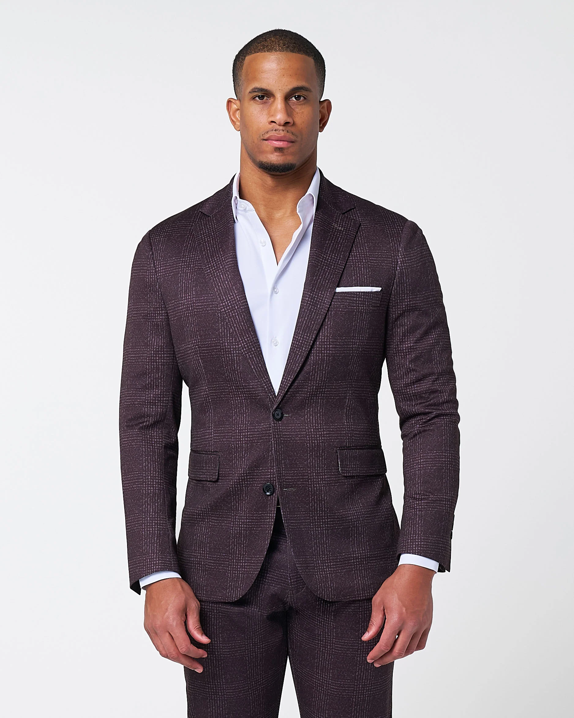 Athletic Fit Stretch Blazer - Burgundy Big Plaid