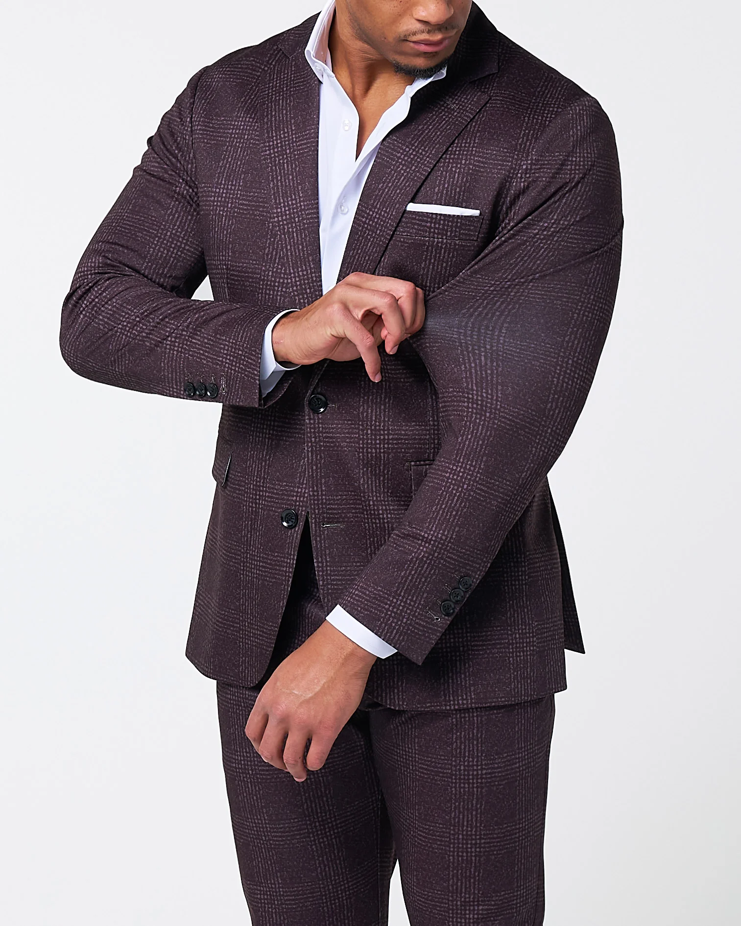Athletic Fit Stretch Blazer - Burgundy Big Plaid - Image 2