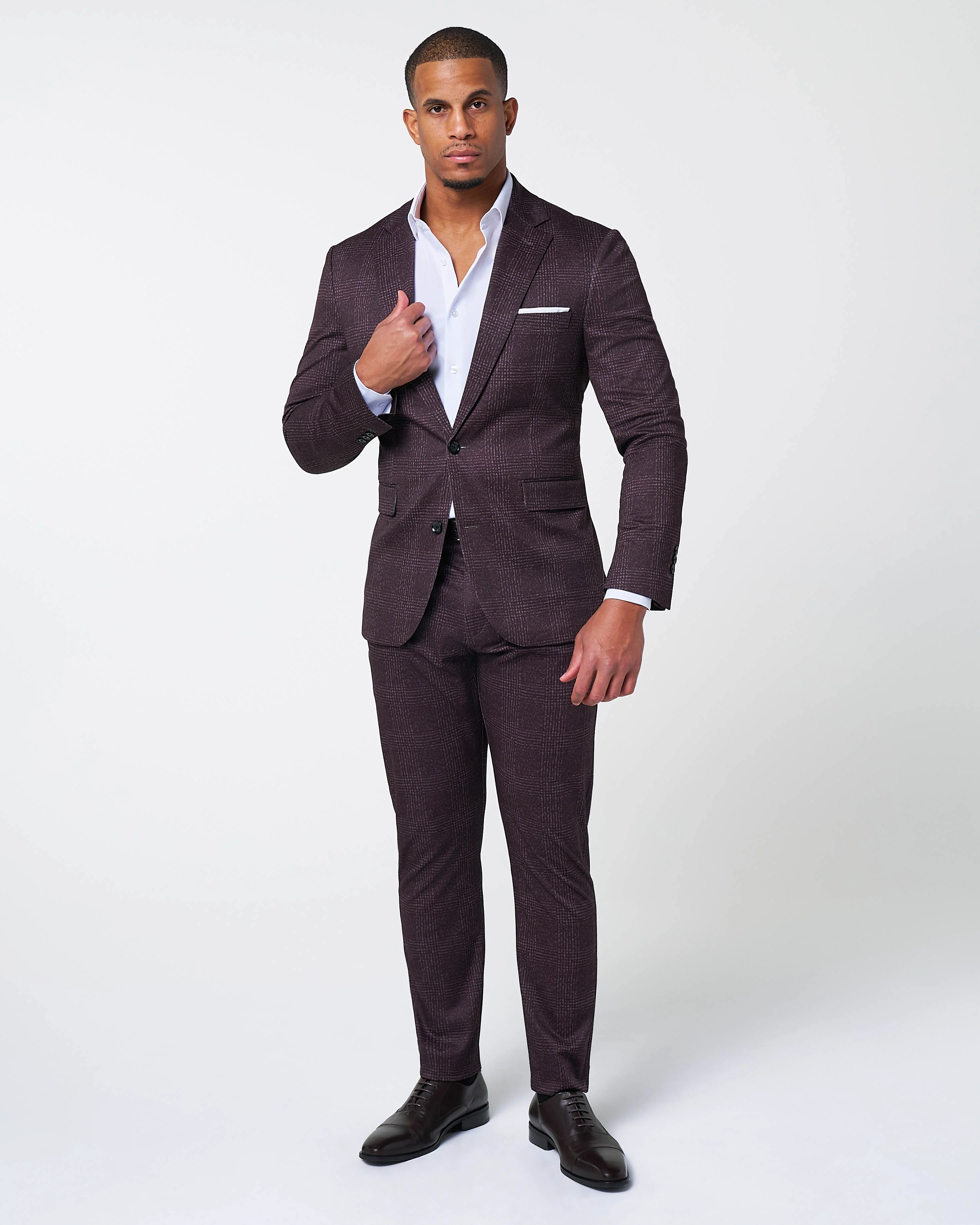 Athletic Fit Stretch Blazer - Burgundy Big Plaid - Image 3