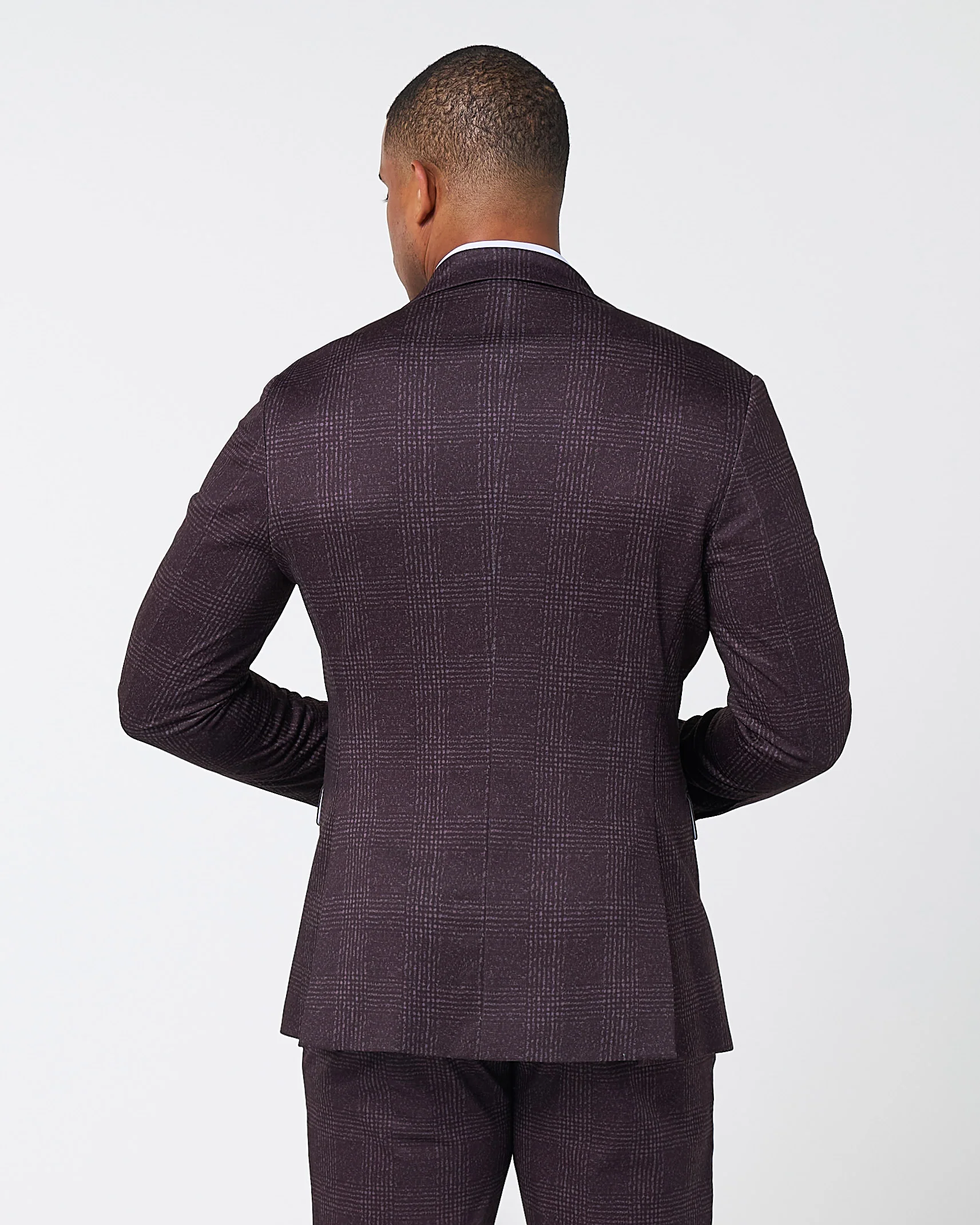 Athletic Fit Stretch Blazer - Burgundy Big Plaid - Image 4