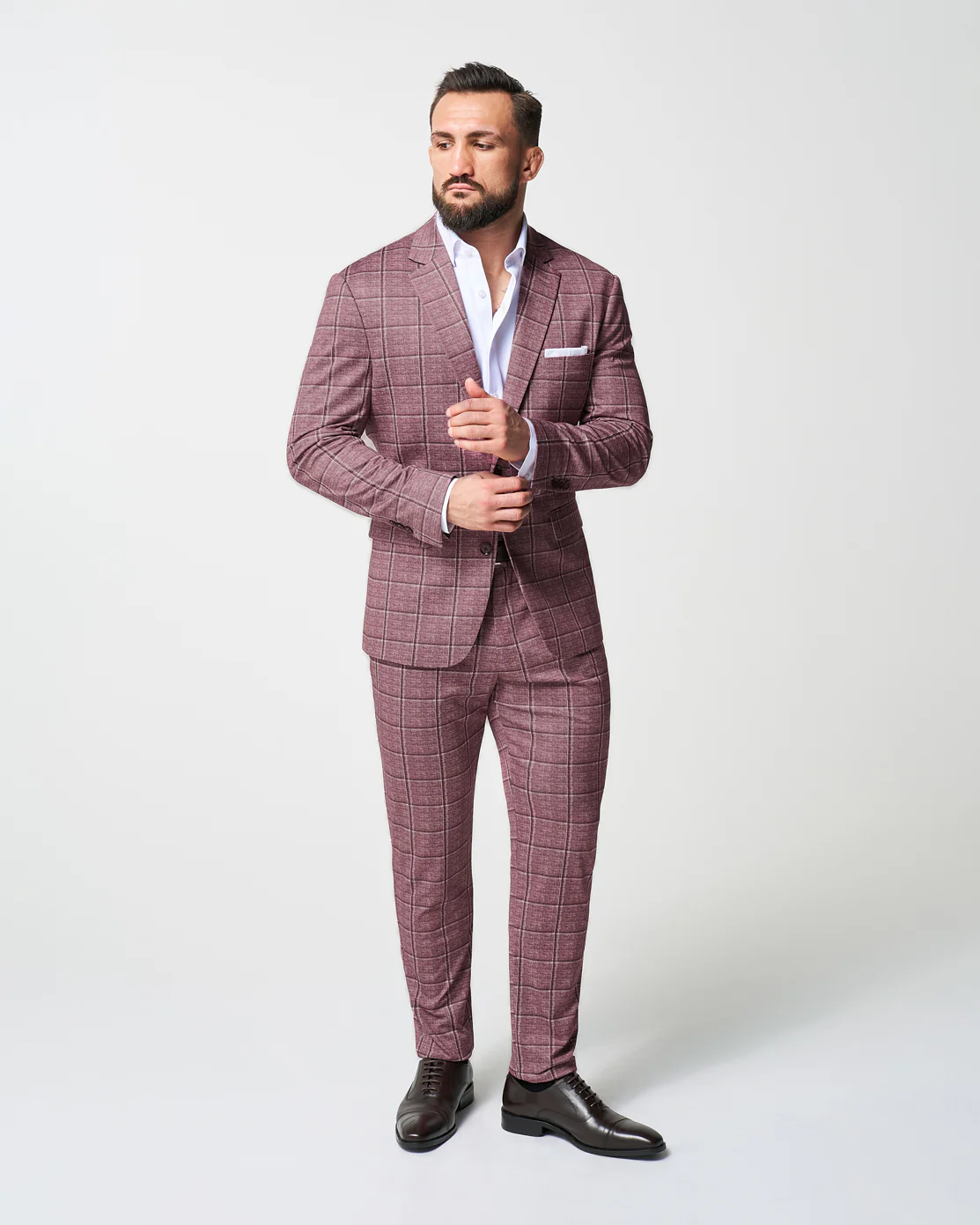 Athletic Fit Stretch Blazer - Crimson with Burgundy Big Windowpane - Image 2