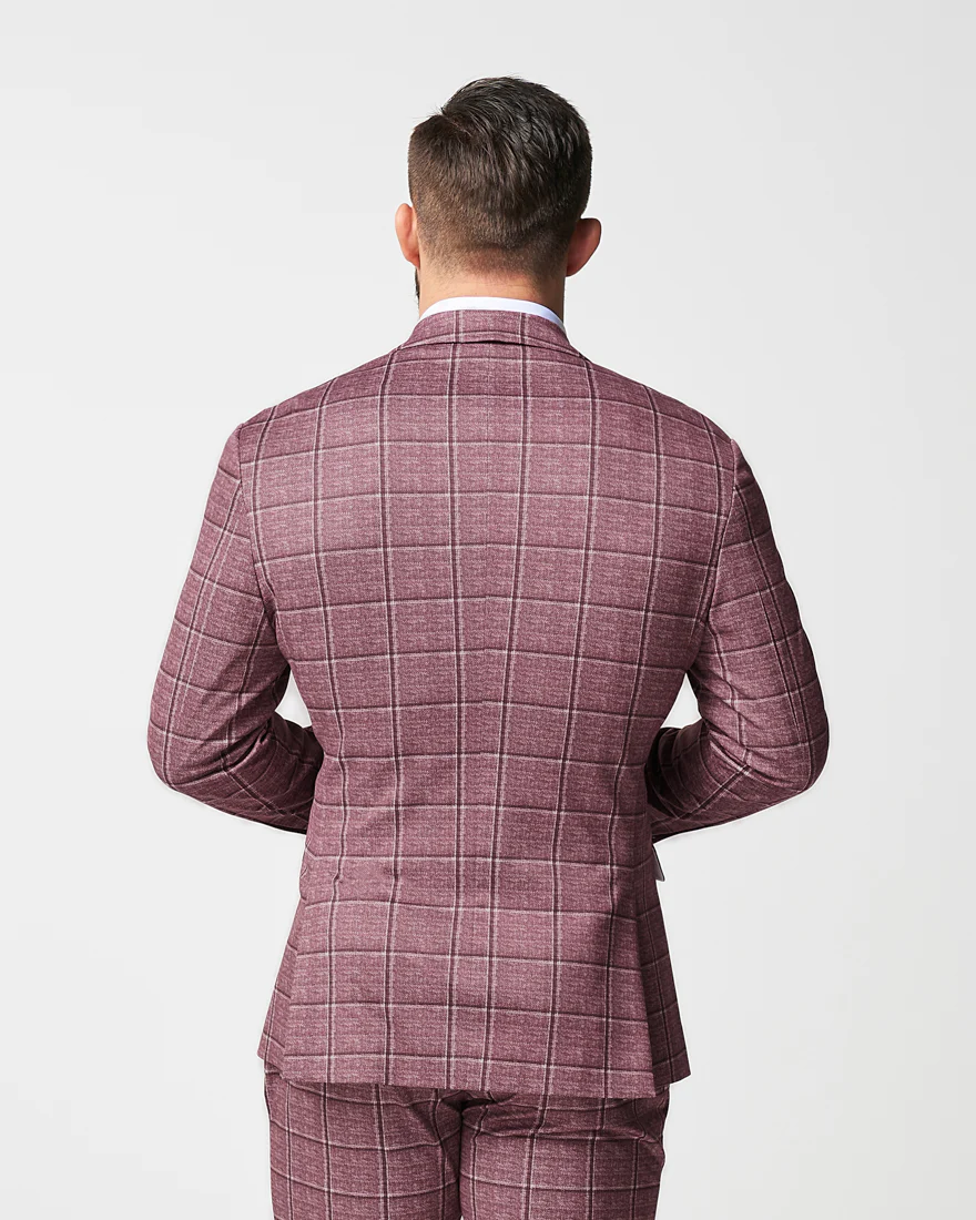 Athletic Fit Stretch Blazer - Crimson with Burgundy Big Windowpane - Image 3