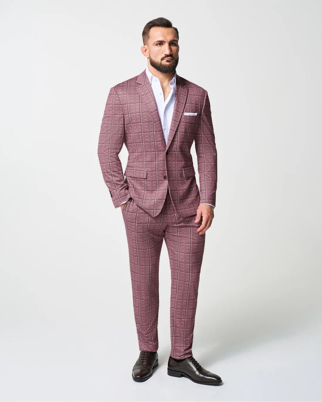 Athletic Fit Stretch Blazer - Crimson with Burgundy Big Windowpane - Image 4