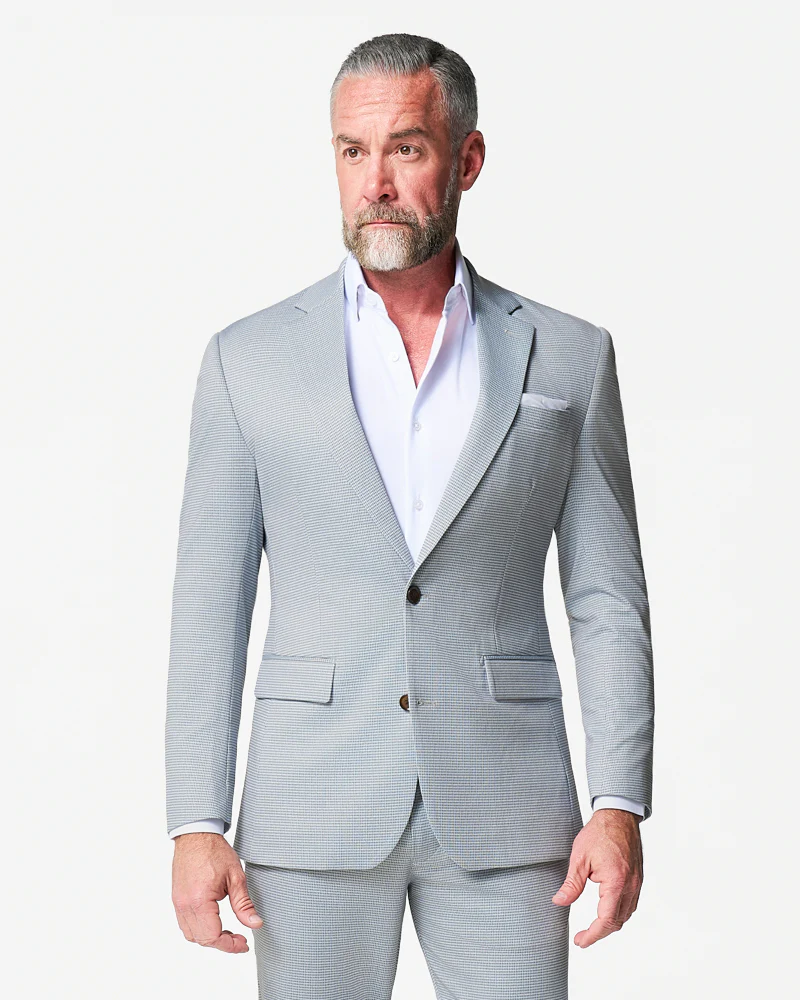 Athletic Fit Stretch Blazer - Grey Houndstooth Microcheck - Image 3