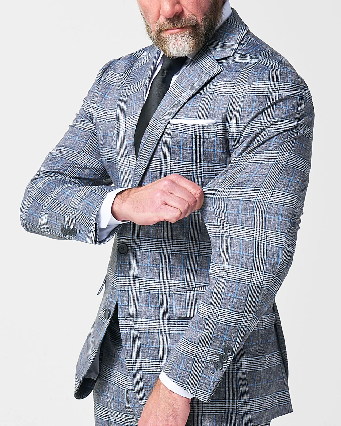 Athletic Fit Stretch Blazer - Grey with Blue Plaid - Image 2