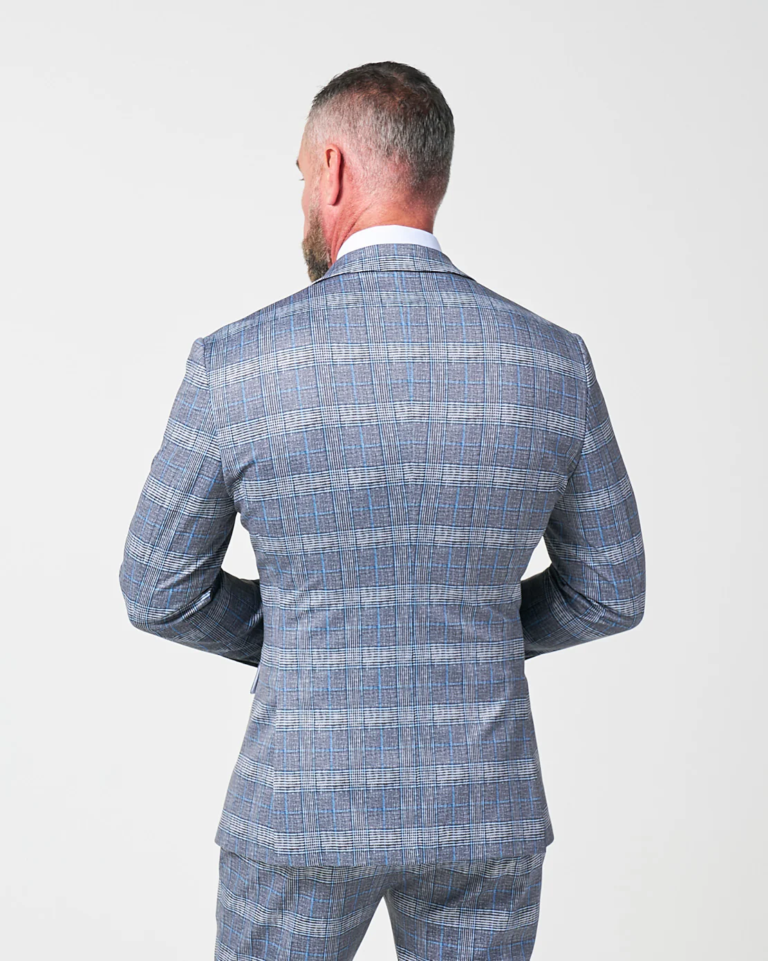 Athletic Fit Stretch Blazer - Grey with Blue Plaid - Image 4