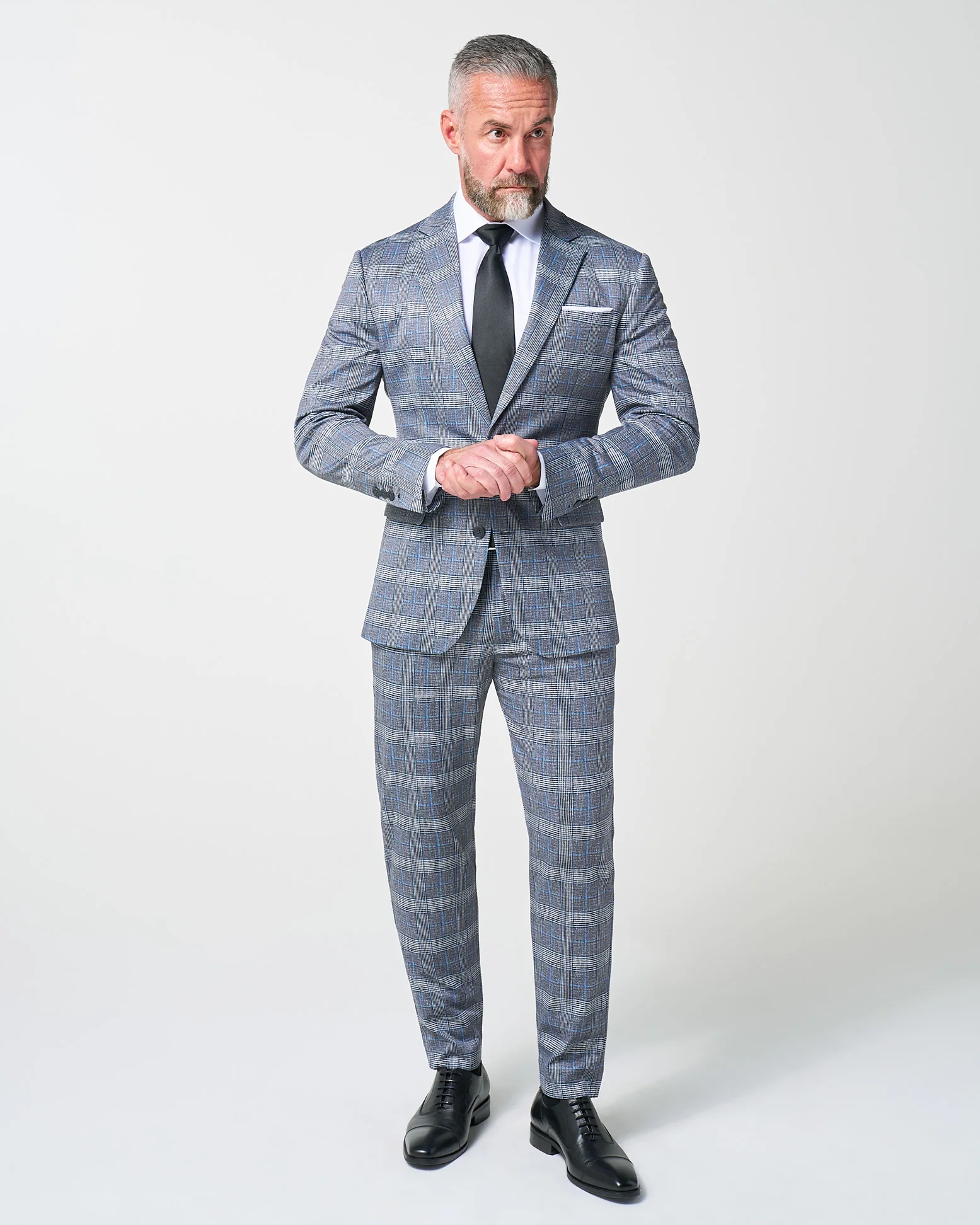 Athletic Fit Stretch Blazer - Grey with Blue Plaid - Image 5