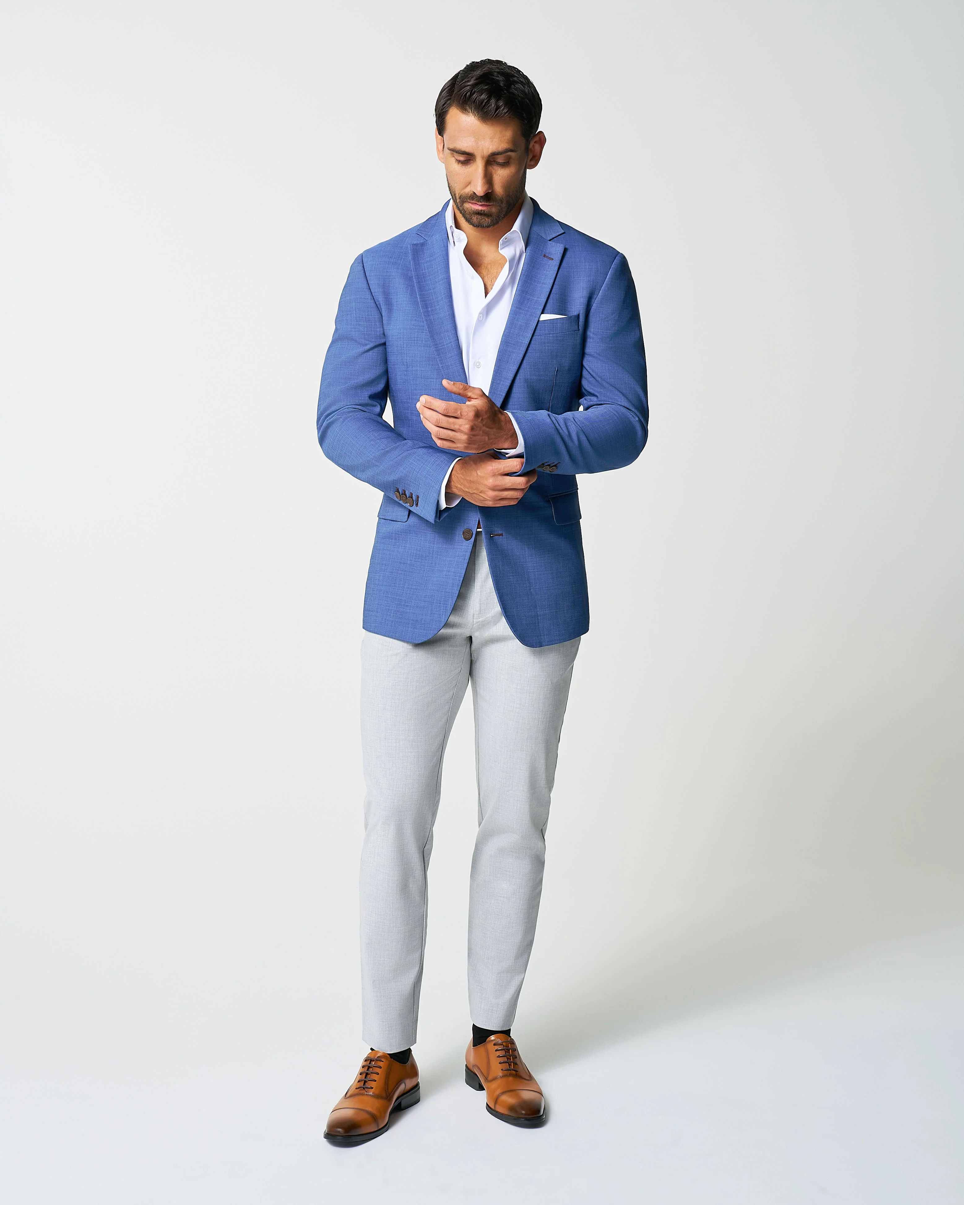 Athletic Fit Stretch Blazer - Heathered Blue - Image 5