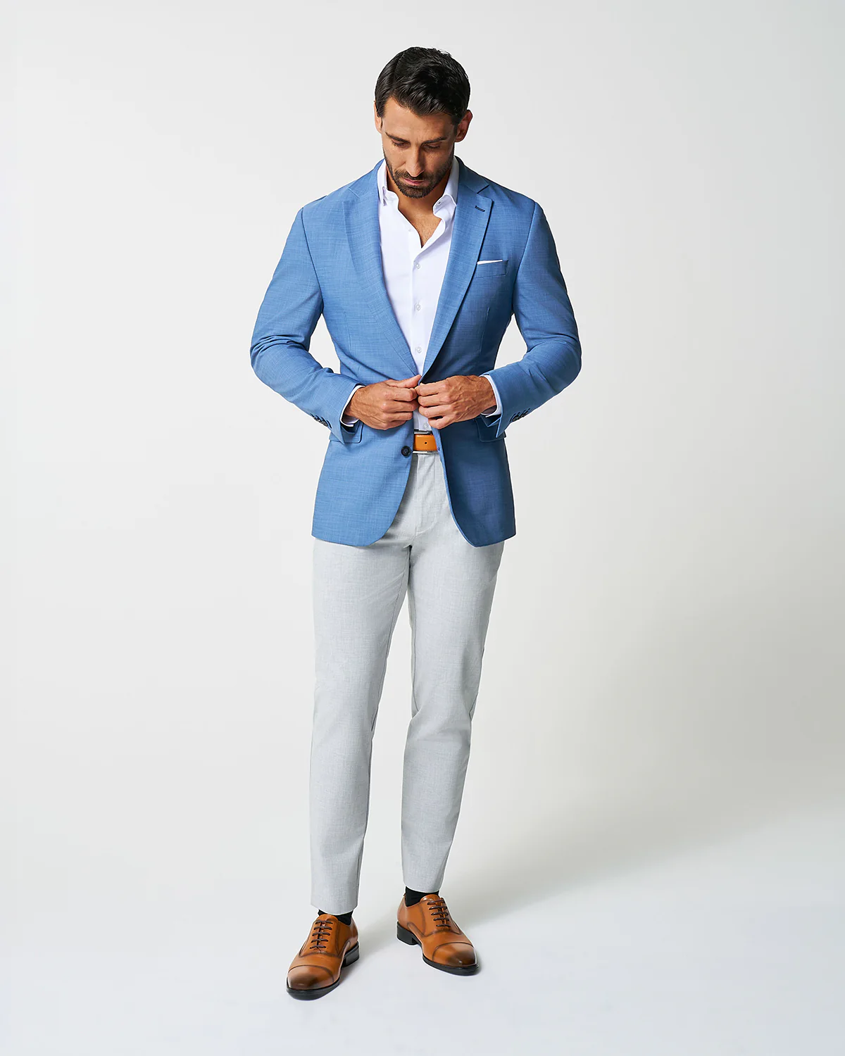 Athletic Fit Stretch Blazer - Heathered Light Blue - Image 5