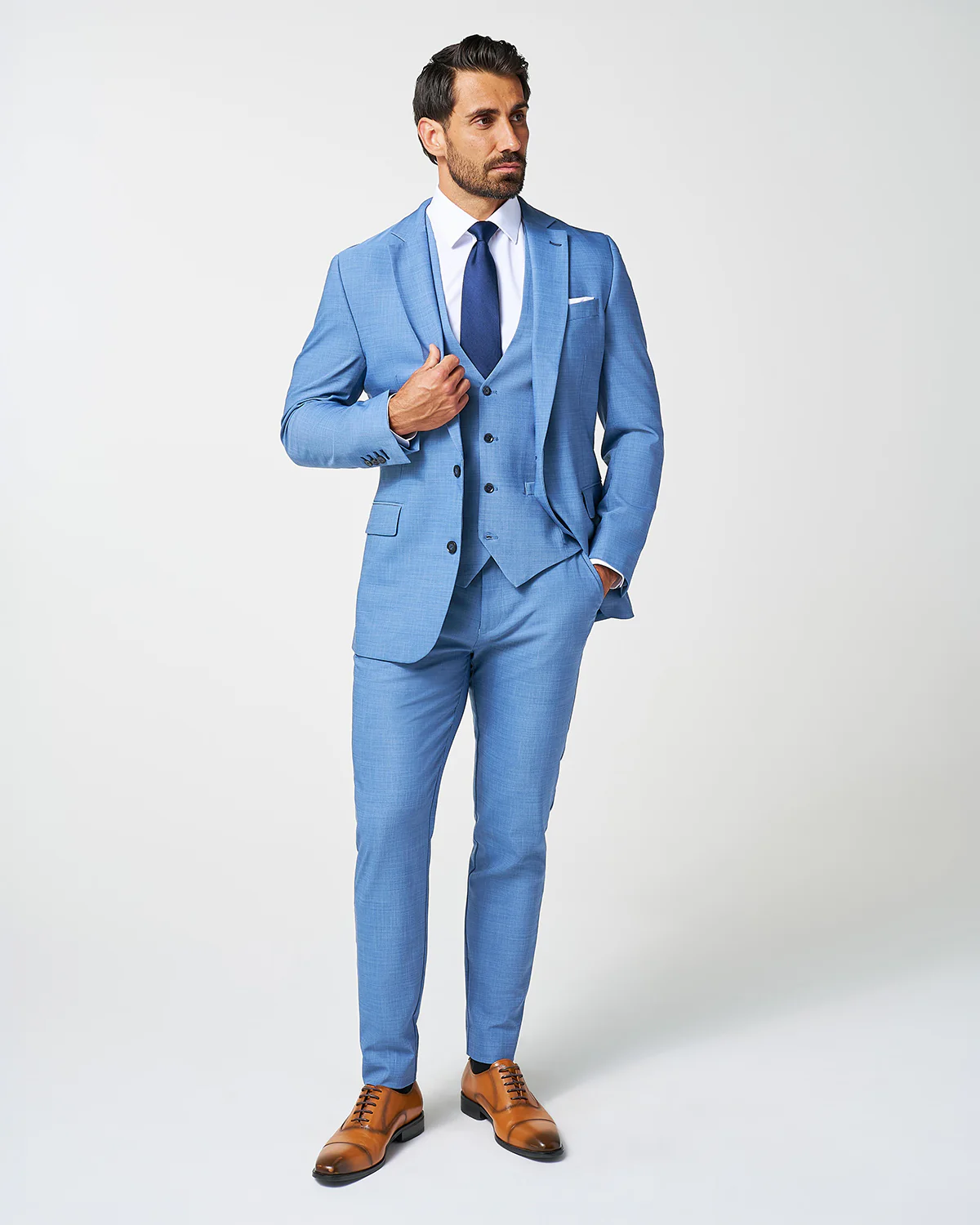 Athletic Fit Stretch Blazer - Heathered Light Blue - Image 6
