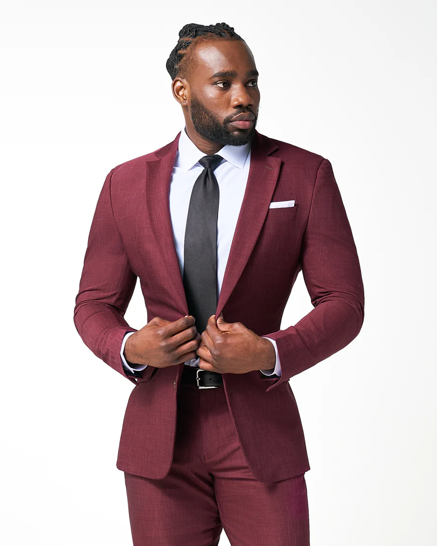 Athletic Fit Stretch Blazer - Heathered Maroon - Image 4