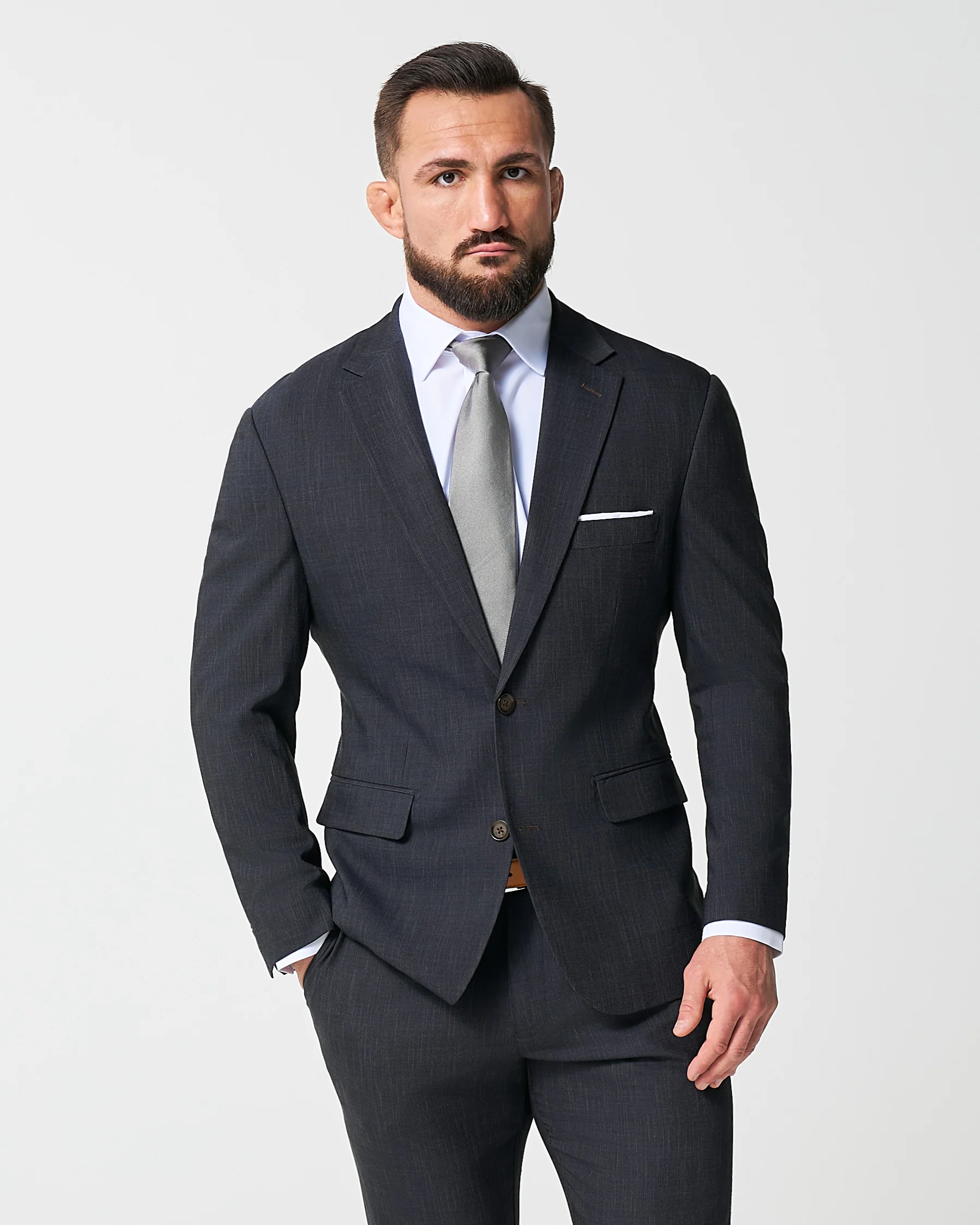 Athletic Fit Stretch Blazer - Heathered Midnight Navy - Image 6