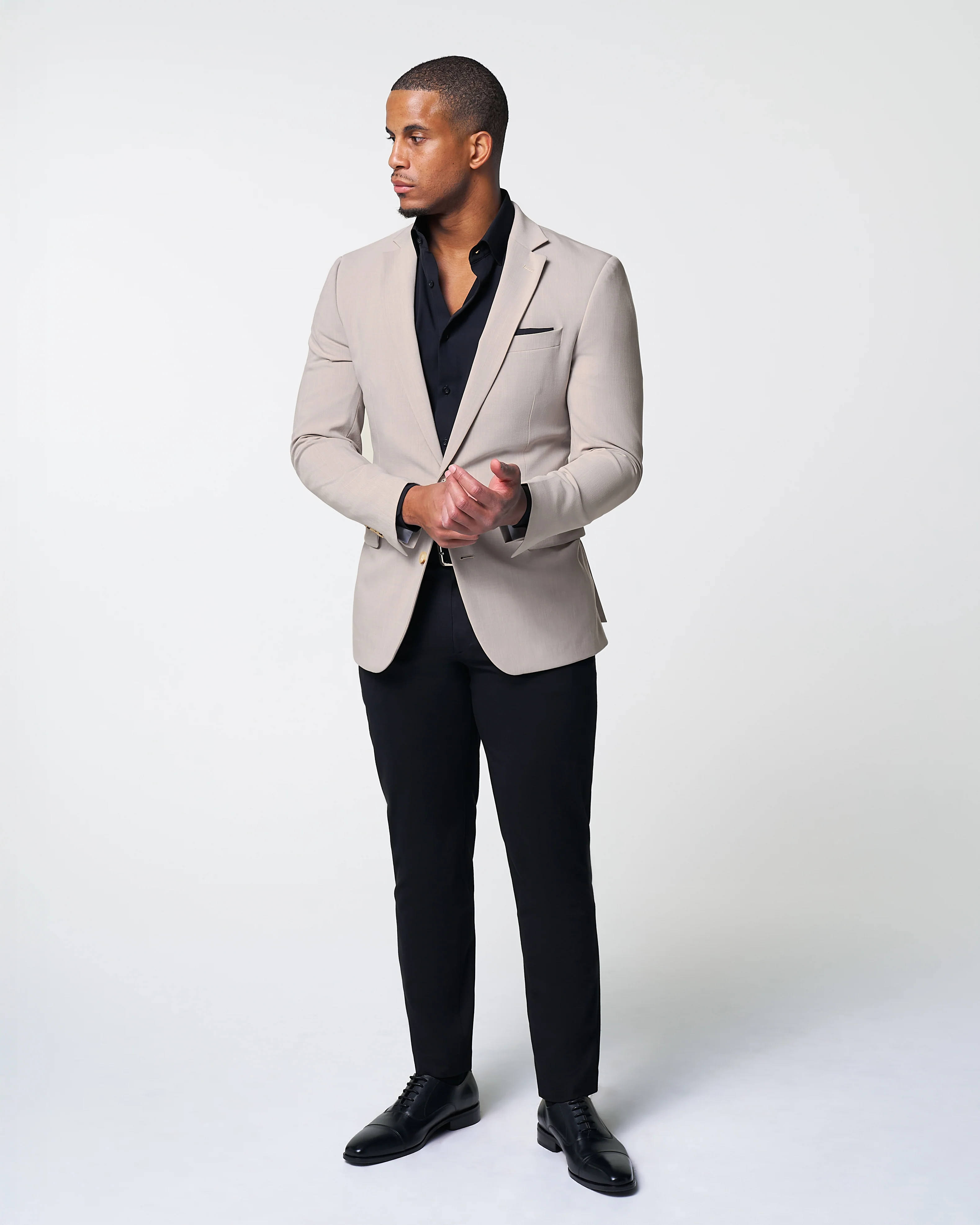 Athletic Fit Stretch Blazer - Heathered Stone - Image 2