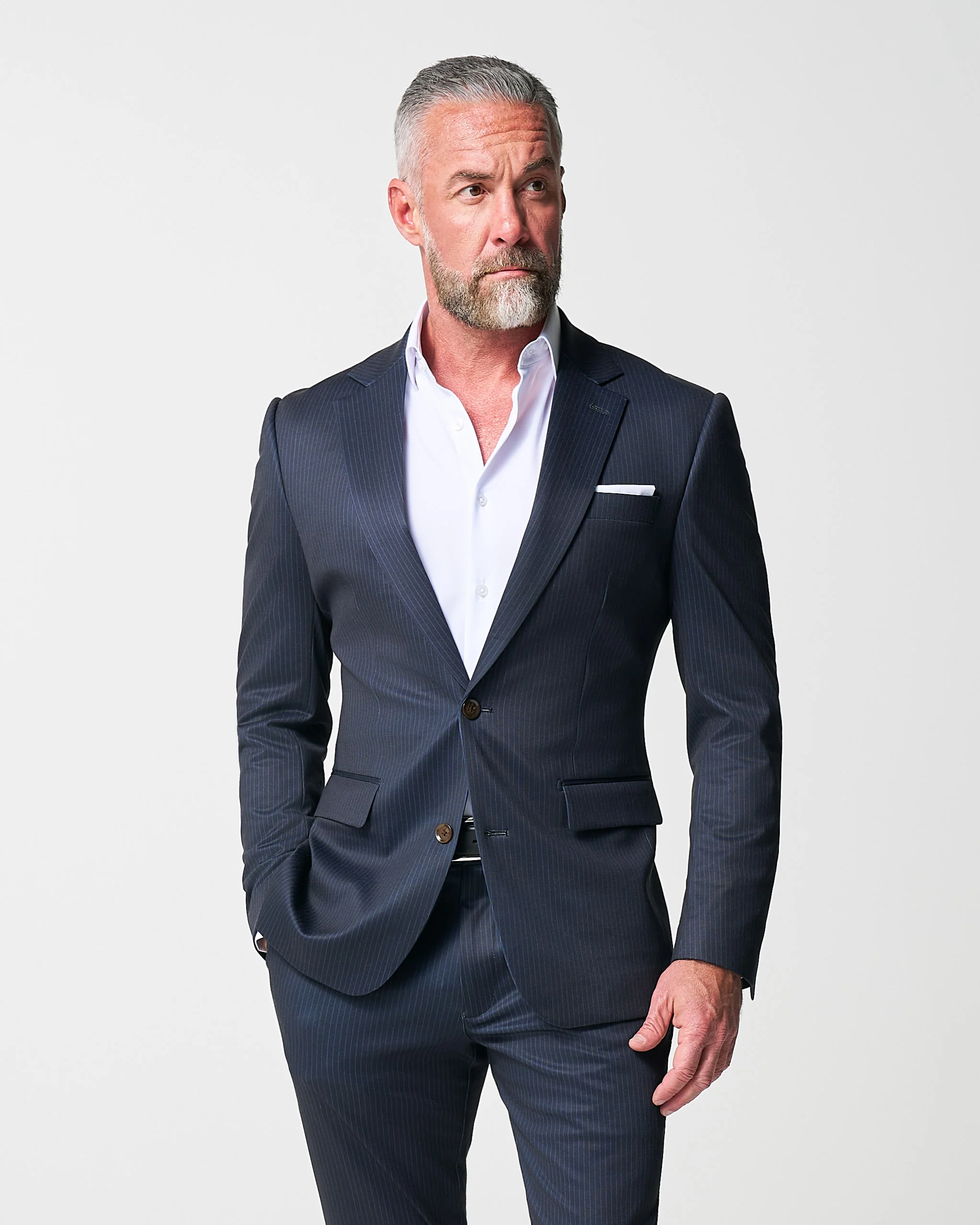 Athletic Fit Stretch Blazer - Knit Blue Chalk Stripe