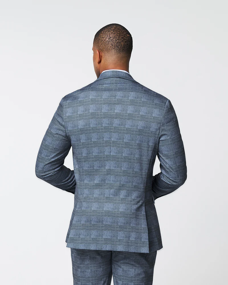 Athletic Fit Stretch Blazer - Knit Light Blue, Navy & White Plaid - Image 3
