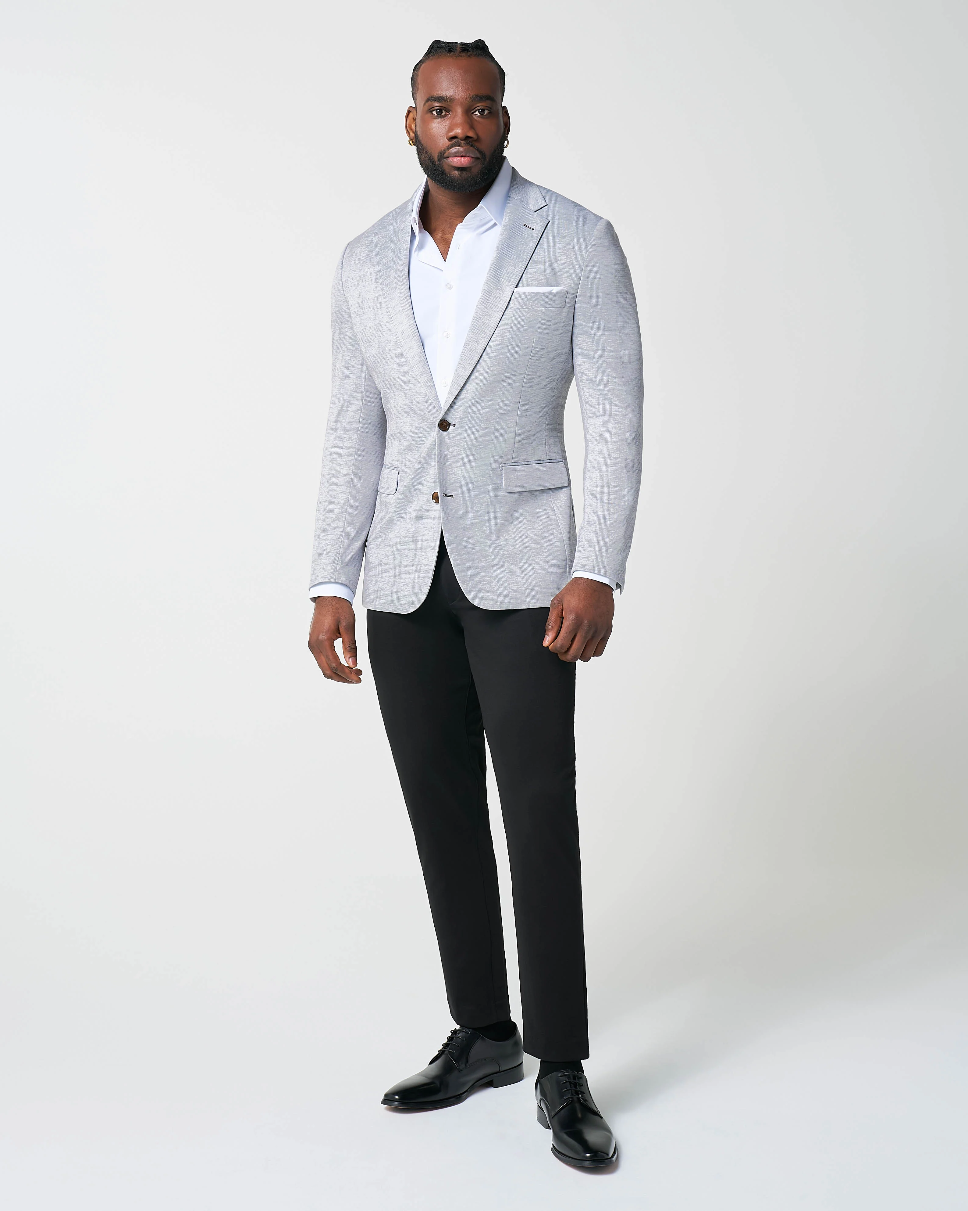 Athletic Fit Stretch Blazer - Light Grey Plaid - Image 3