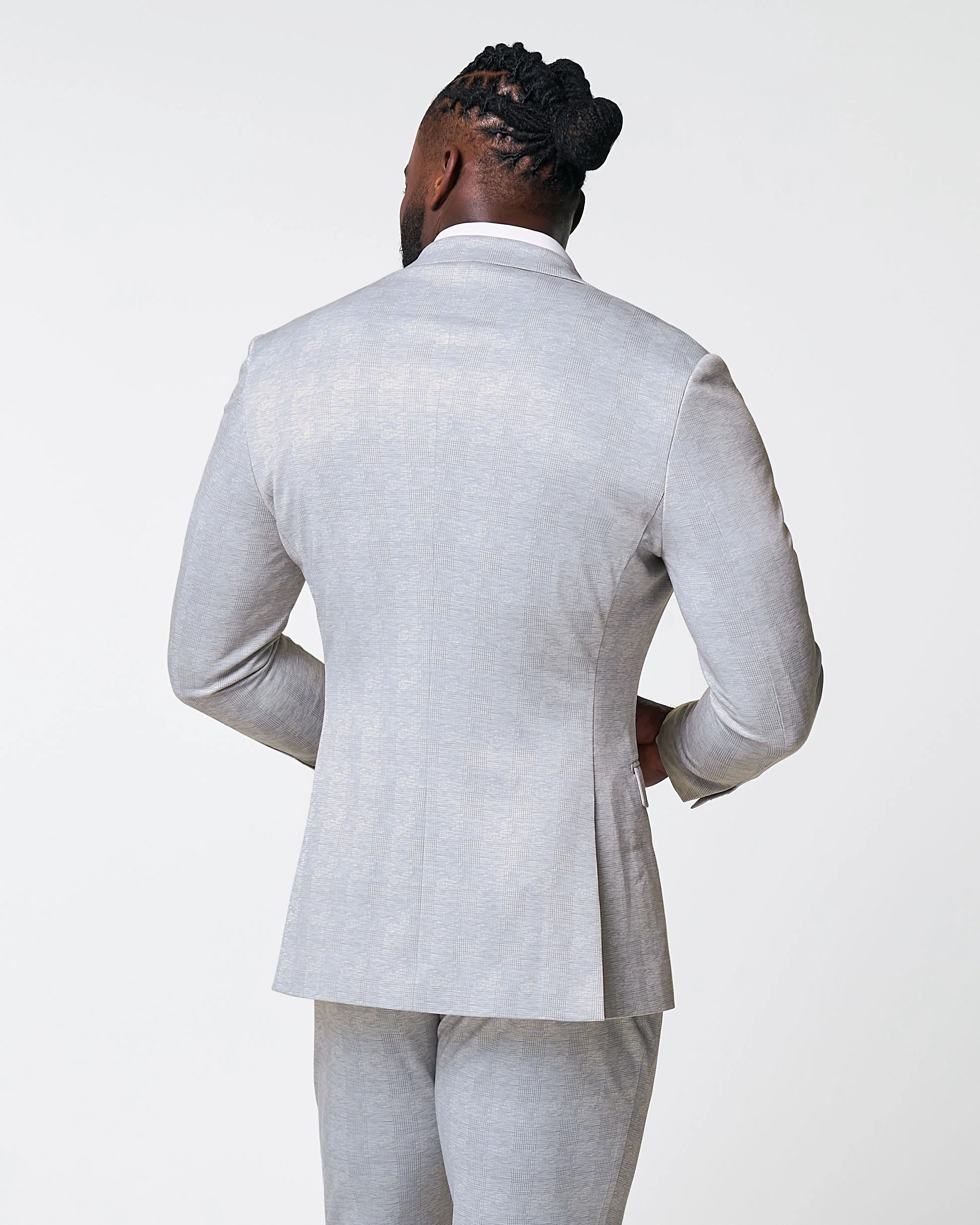 Athletic Fit Stretch Blazer - Light Grey Plaid - Image 4
