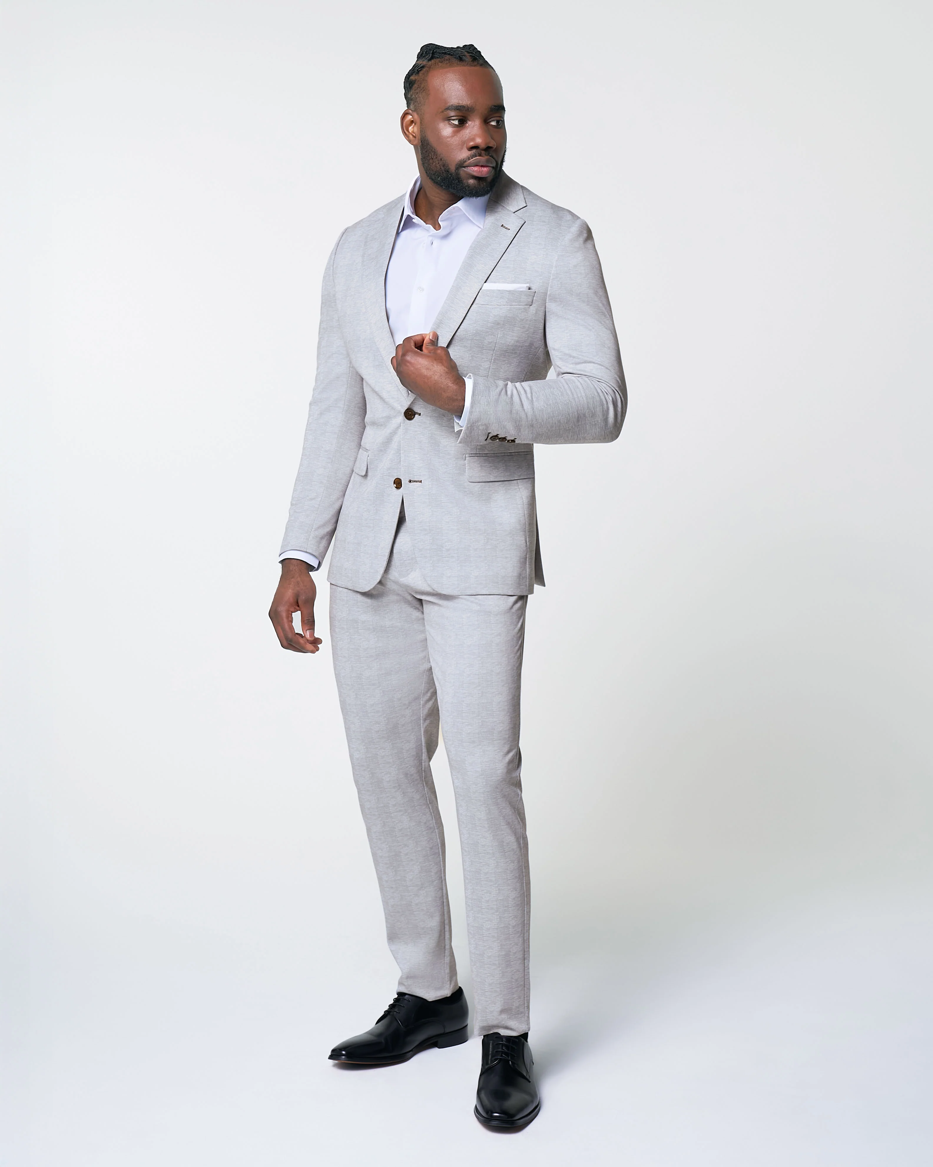 Athletic Fit Stretch Blazer - Light Grey Plaid - Image 5