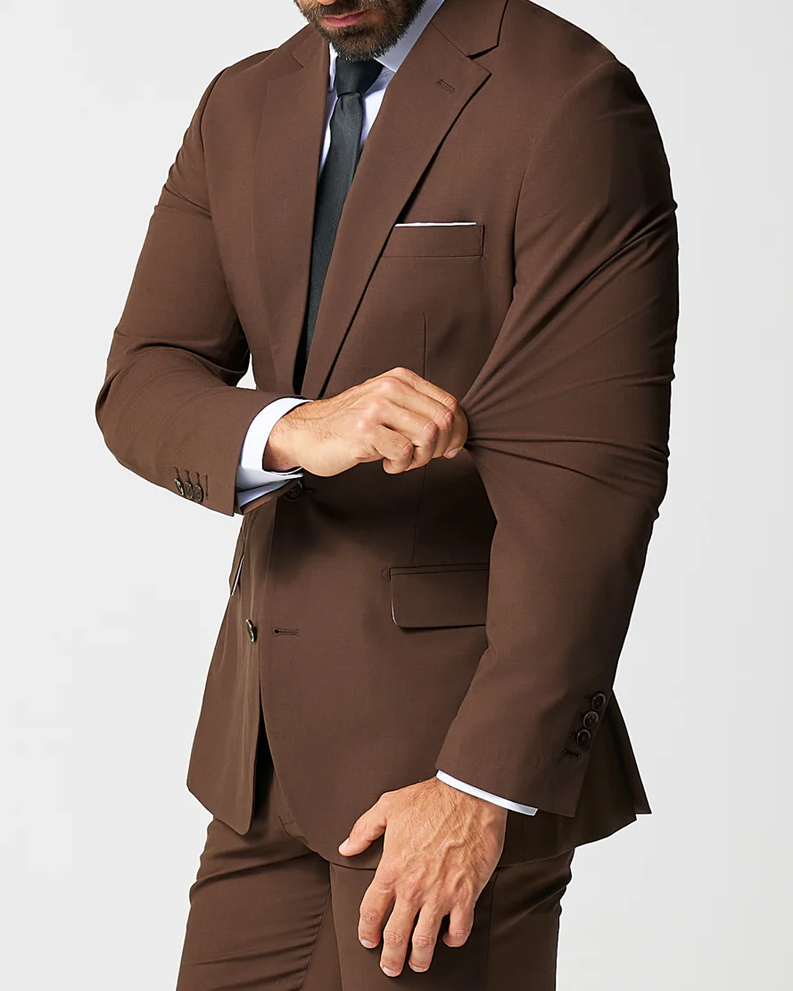 Athletic Fit Stretch Blazer - Lightweight Heathered Chocolate - Image 2