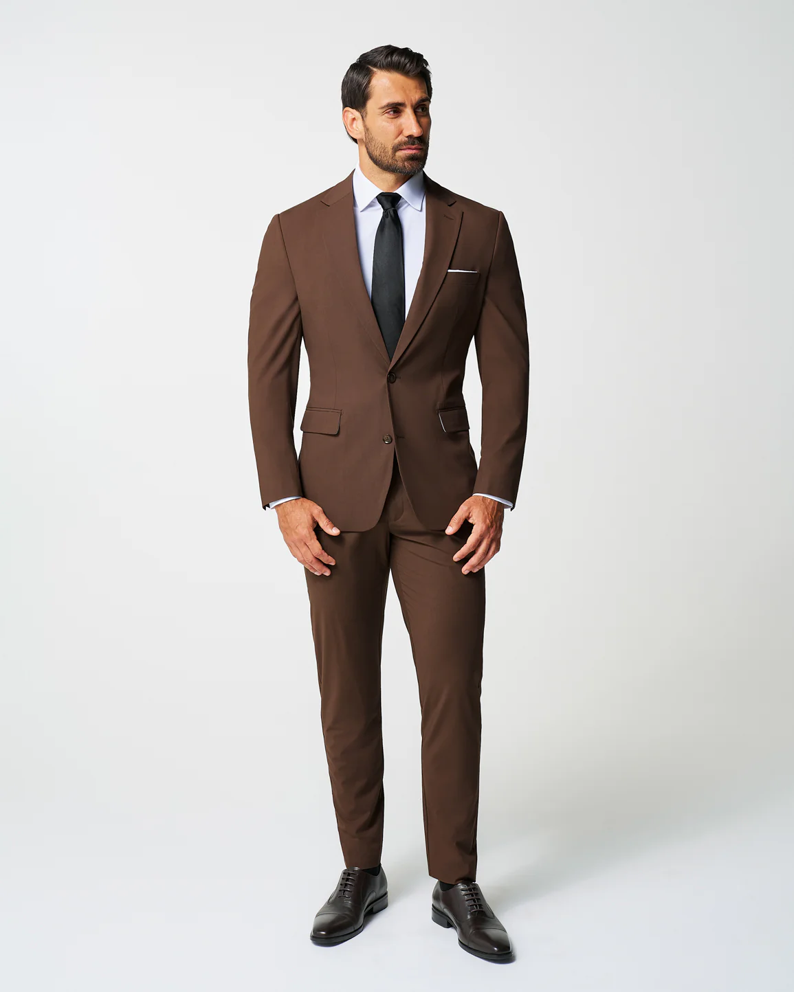 Athletic Fit Stretch Blazer - Lightweight Heathered Chocolate - Image 3
