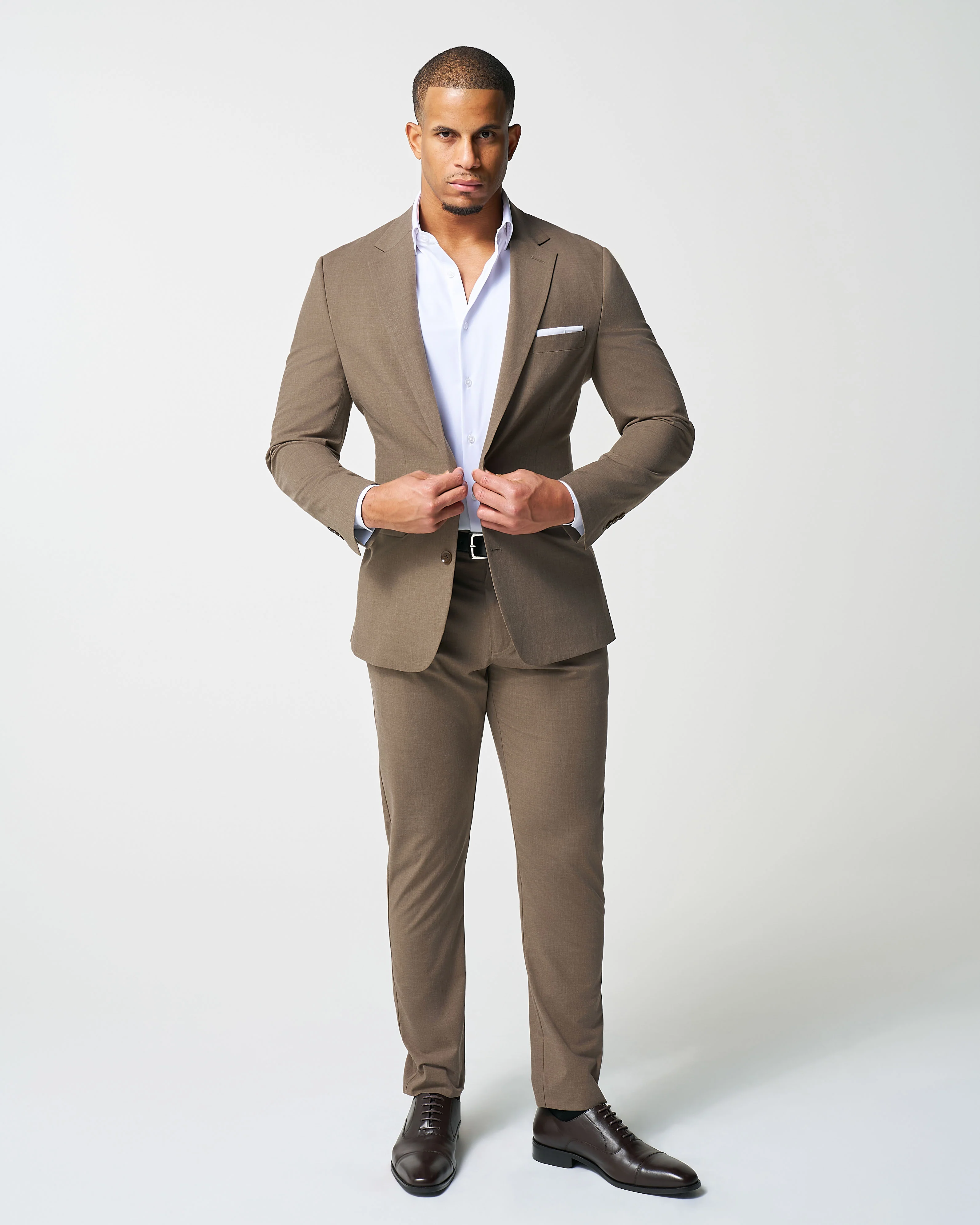 Athletic Fit Stretch Blazer - Lightweight Heathered Latte - Image 2