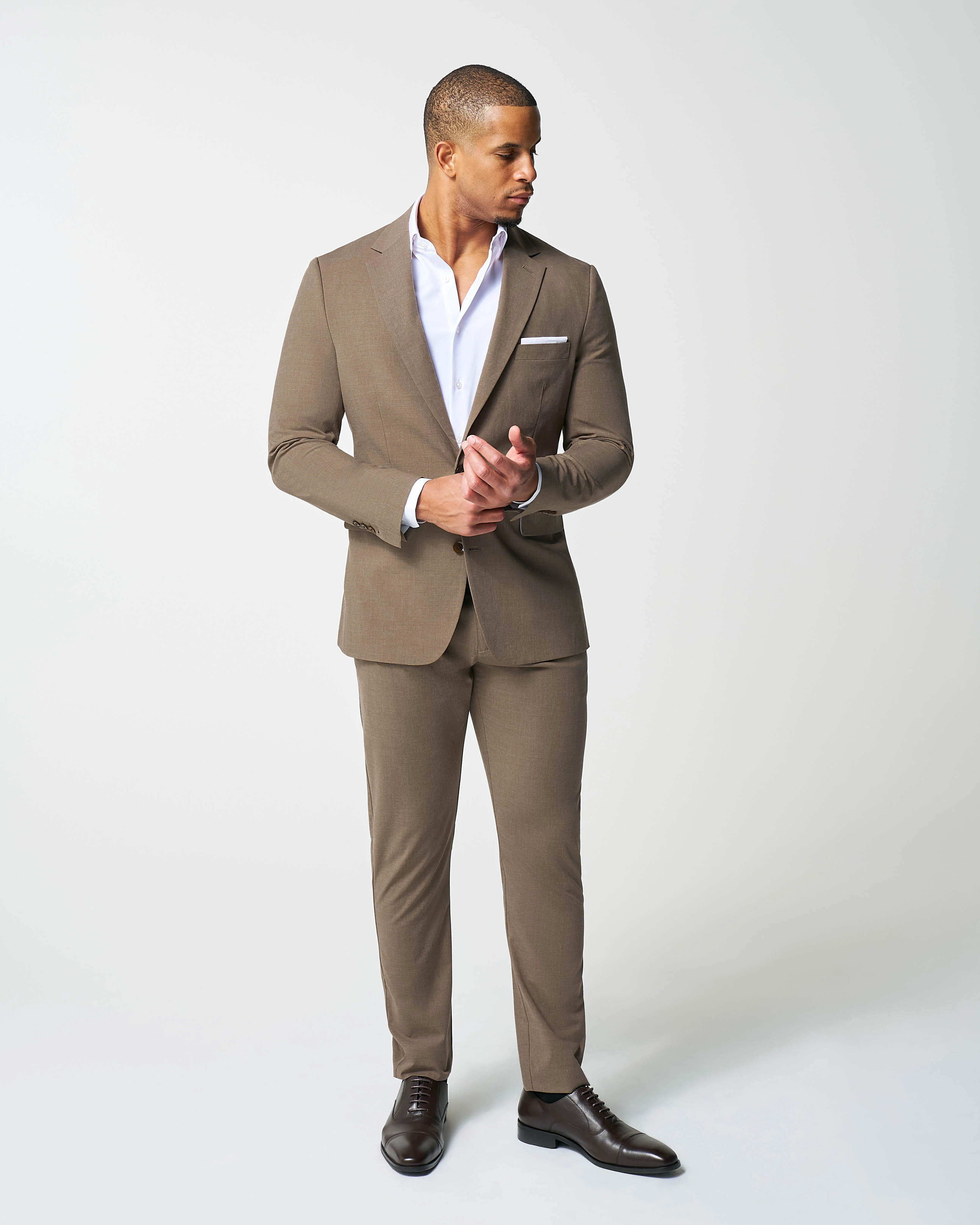 Athletic Fit Stretch Blazer - Lightweight Heathered Latte - Image 5