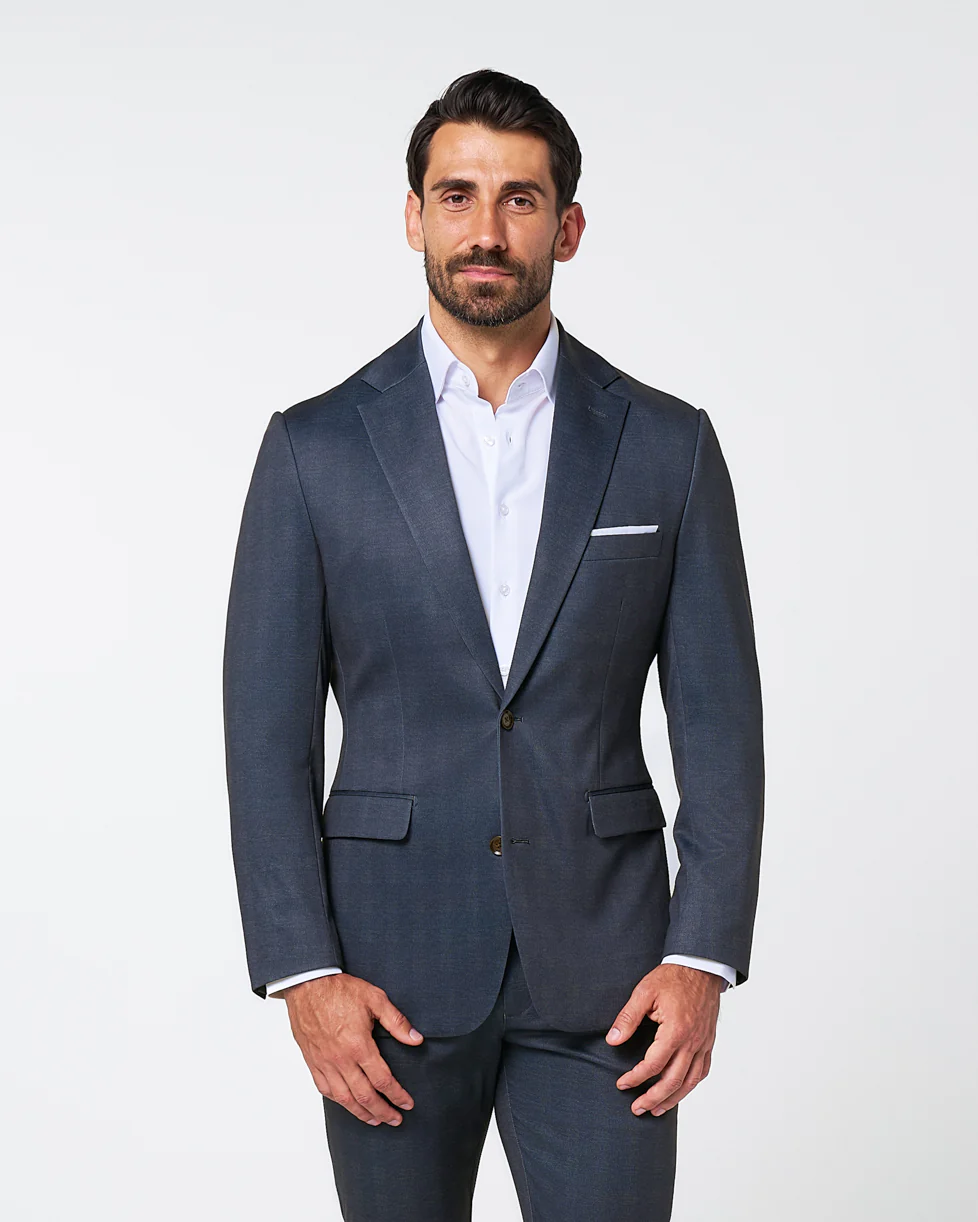 Athletic Fit Stretch Blazer - Midnight Navy Plaid - Image 5