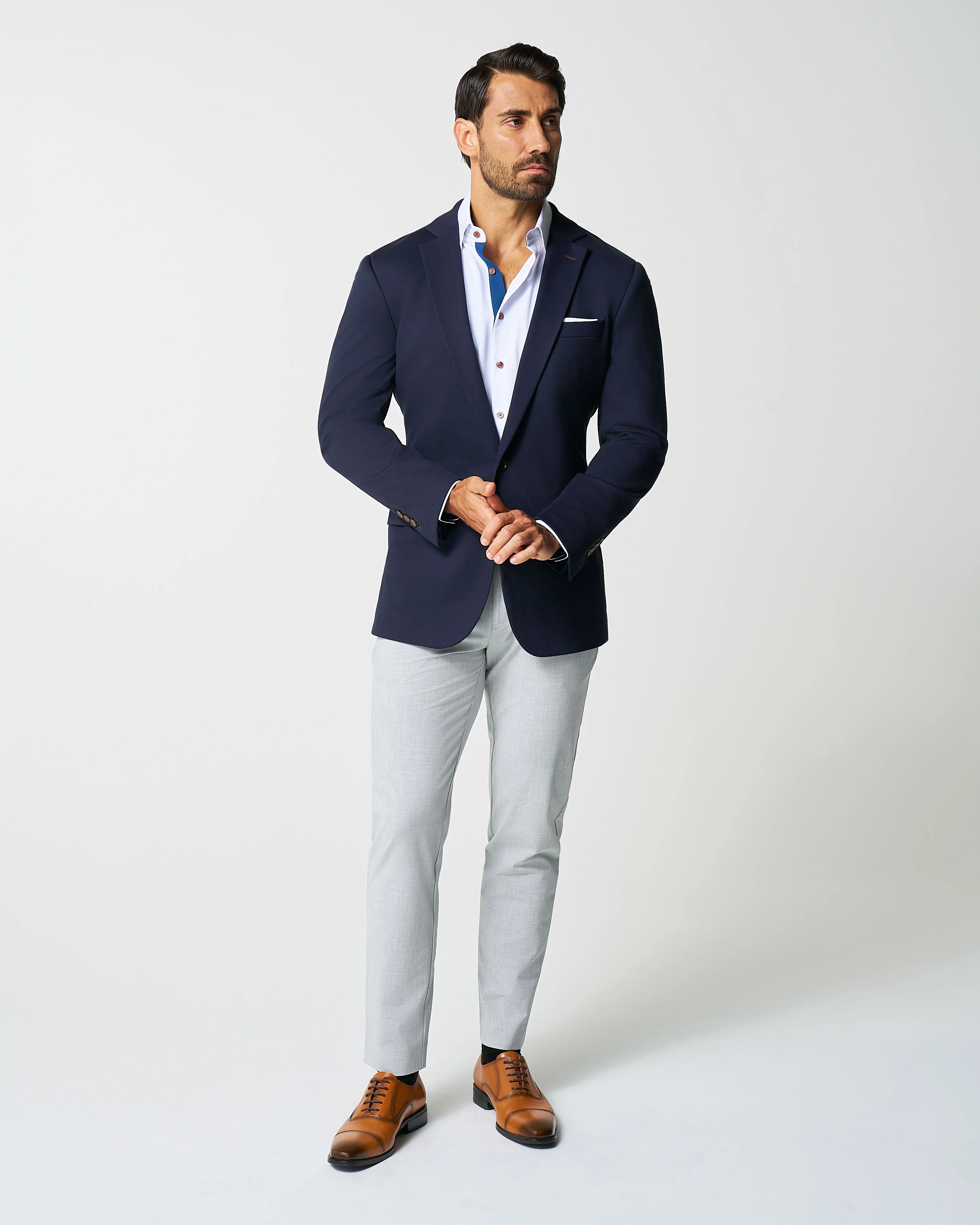 Athletic Fit Stretch Blazer - Navy - Image 7